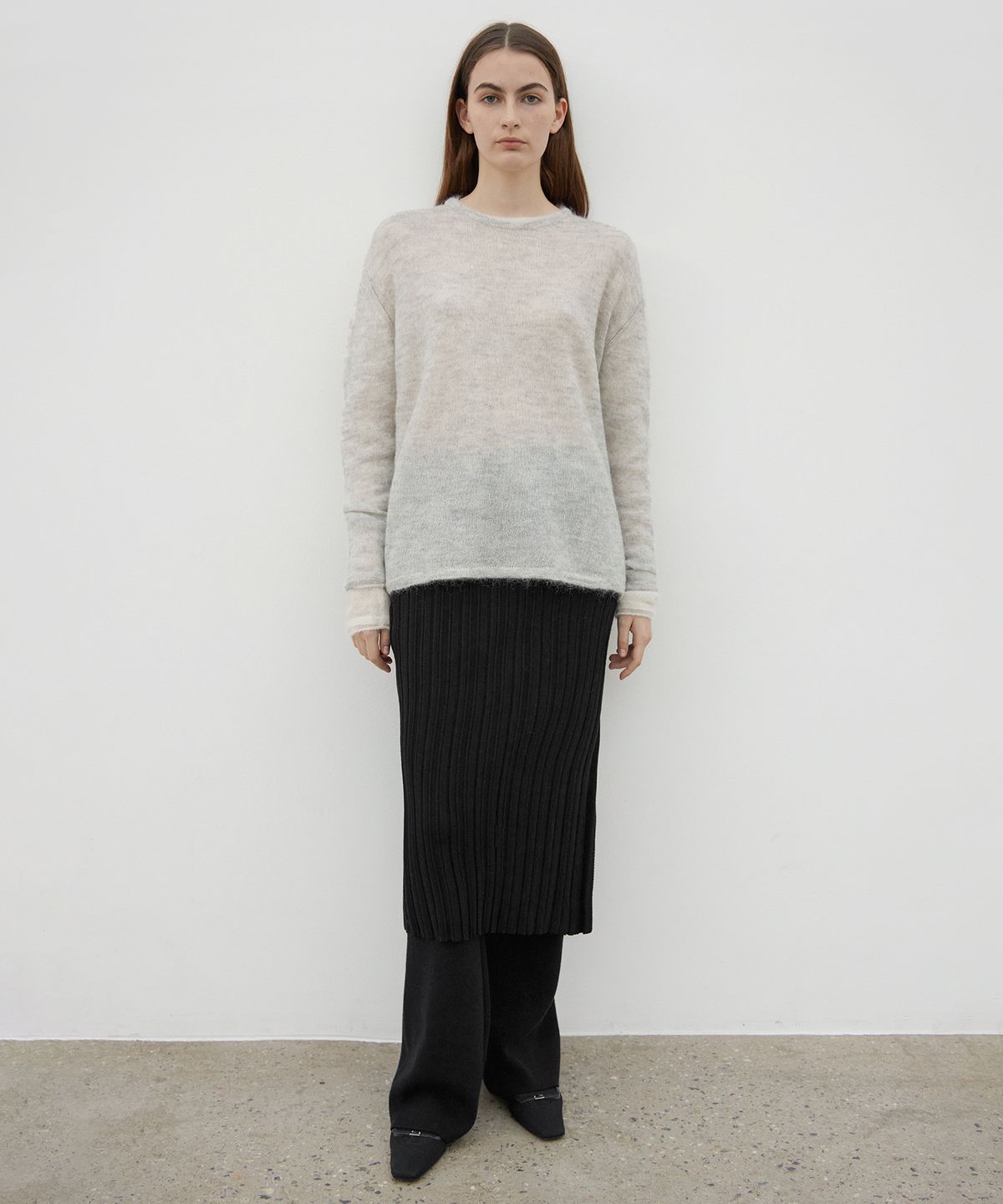 르바(LEVAR) Mohair Sheer Round Knit - Melange grey