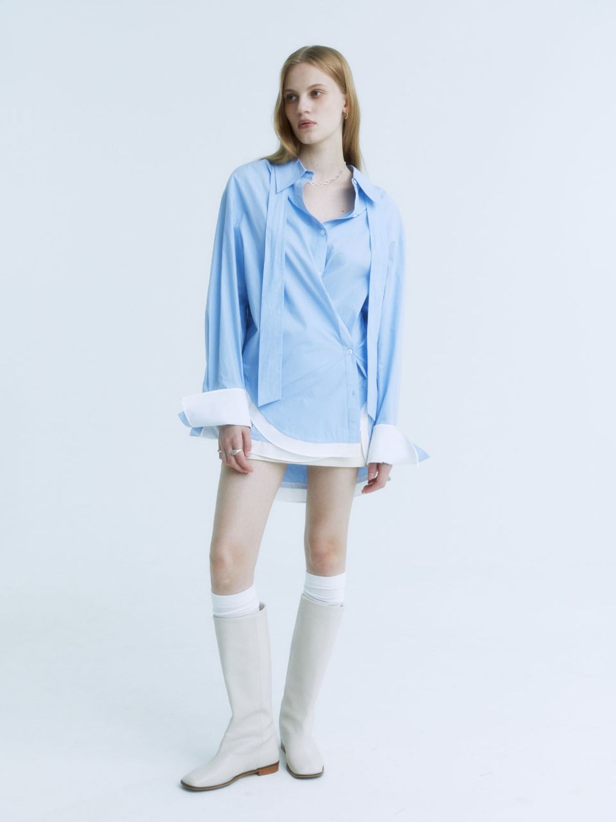 뮤제(MUSEE) MARIA Double Layered Cuffs Shirts_Blue