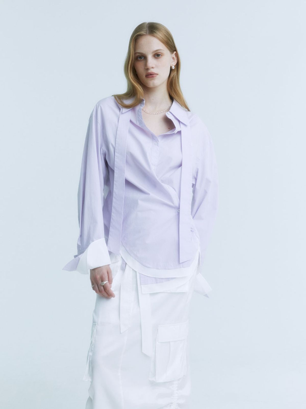 뮤제(MUSEE) MARIA Double Layered Cuffs Shirts_Lilac