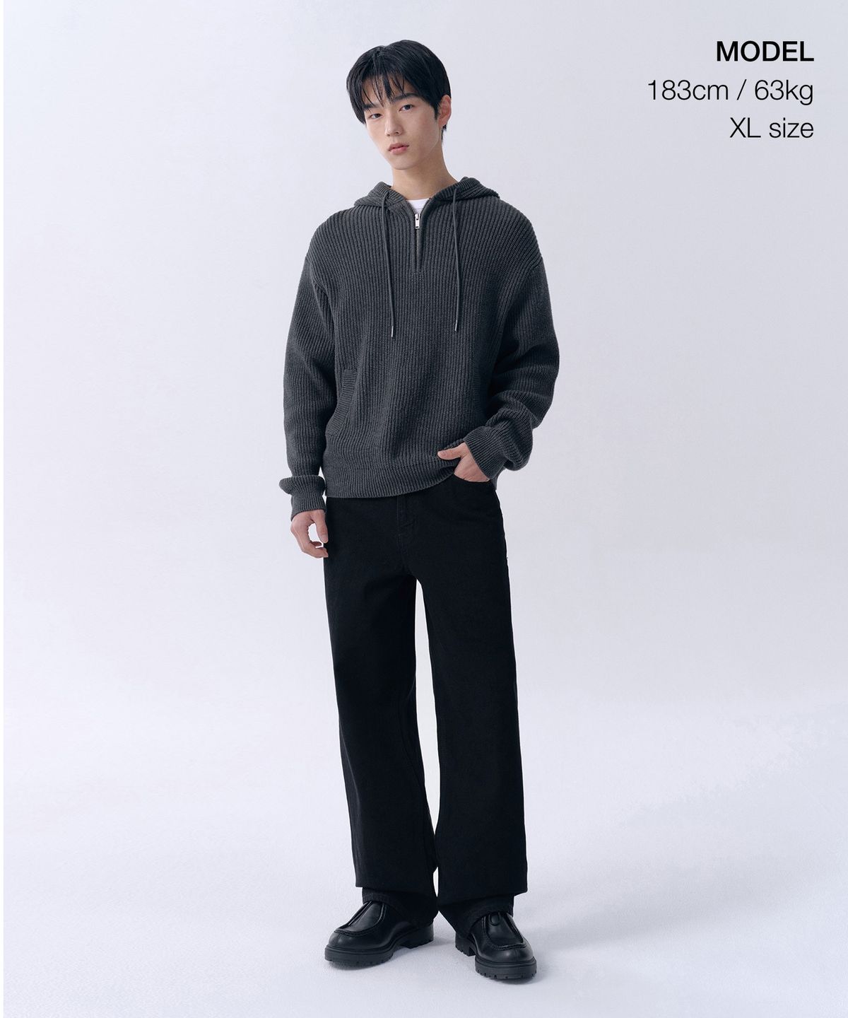 무신사 스탠다드(MUSINSA STANDARD) 리브드 후디드 니트 [미디엄 그레이]