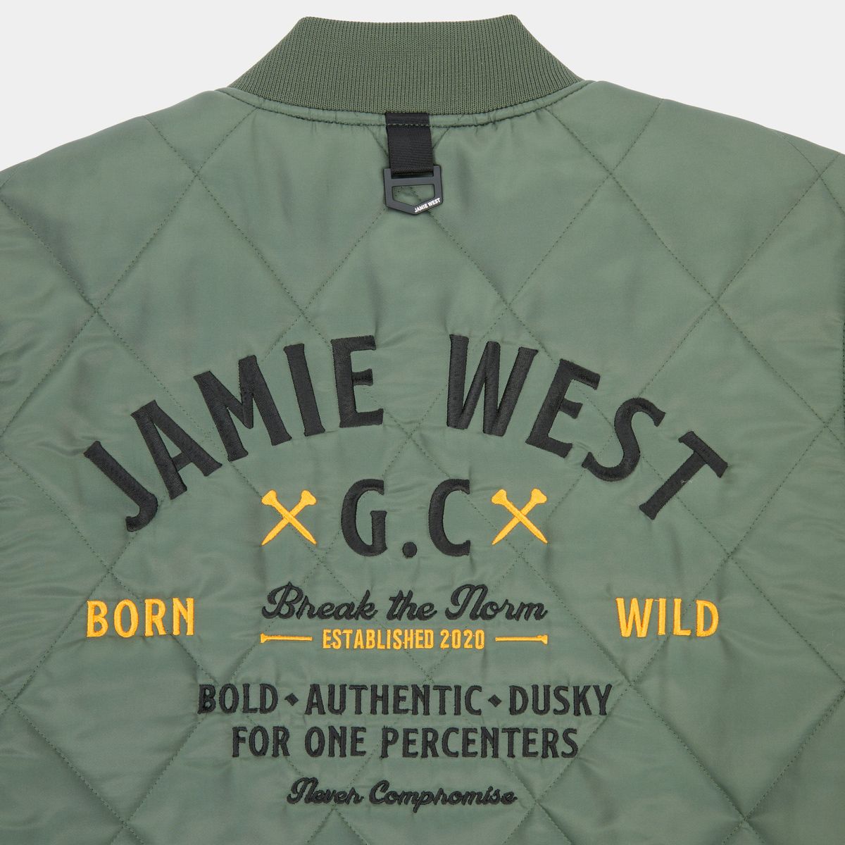 제이미웨스트(JAMIE WEST) 레터링 퀼팅 디테쳐블 점퍼 (그린)