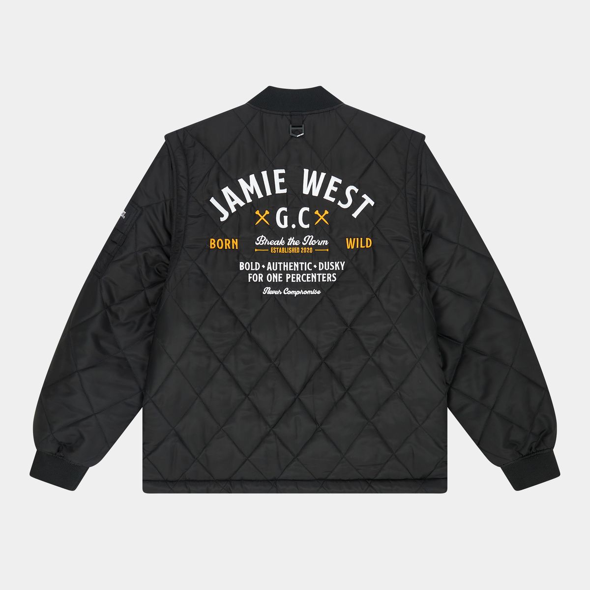 제이미웨스트(JAMIE WEST) 레터링 퀼팅 디테쳐블 점퍼 (블랙)