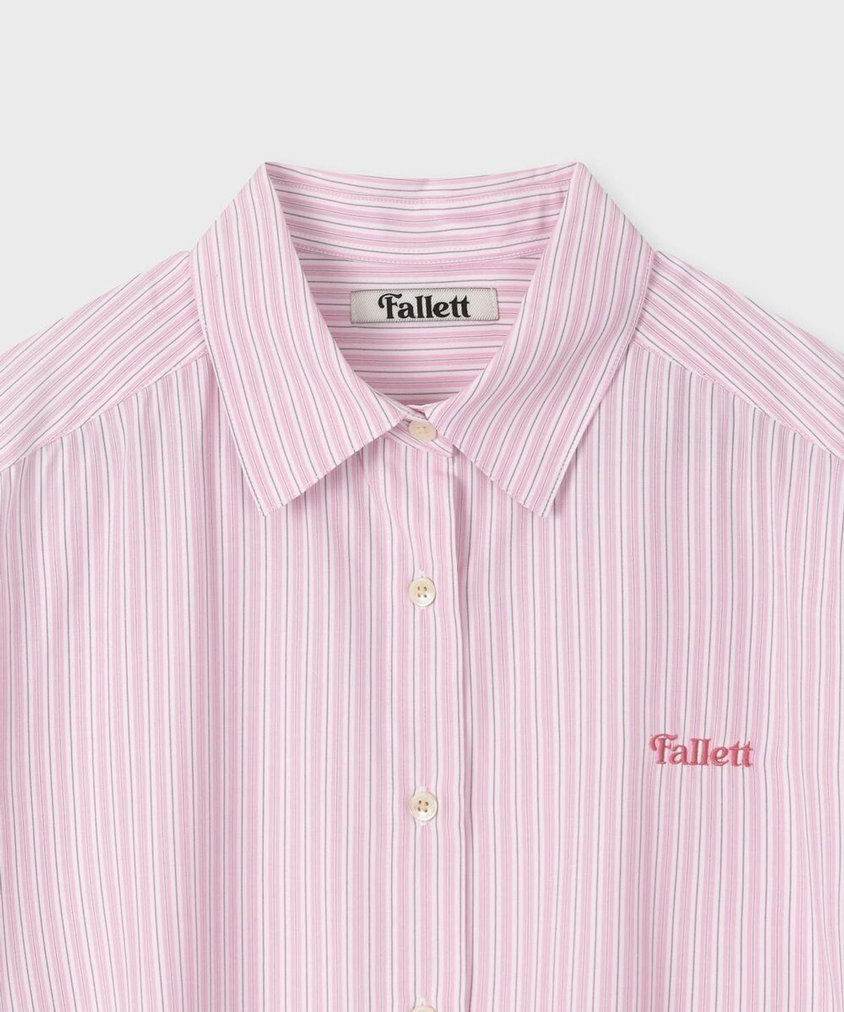 팔렛(FALLETT) 스몰 스토리 로고 스트라이프 셔츠 핑크