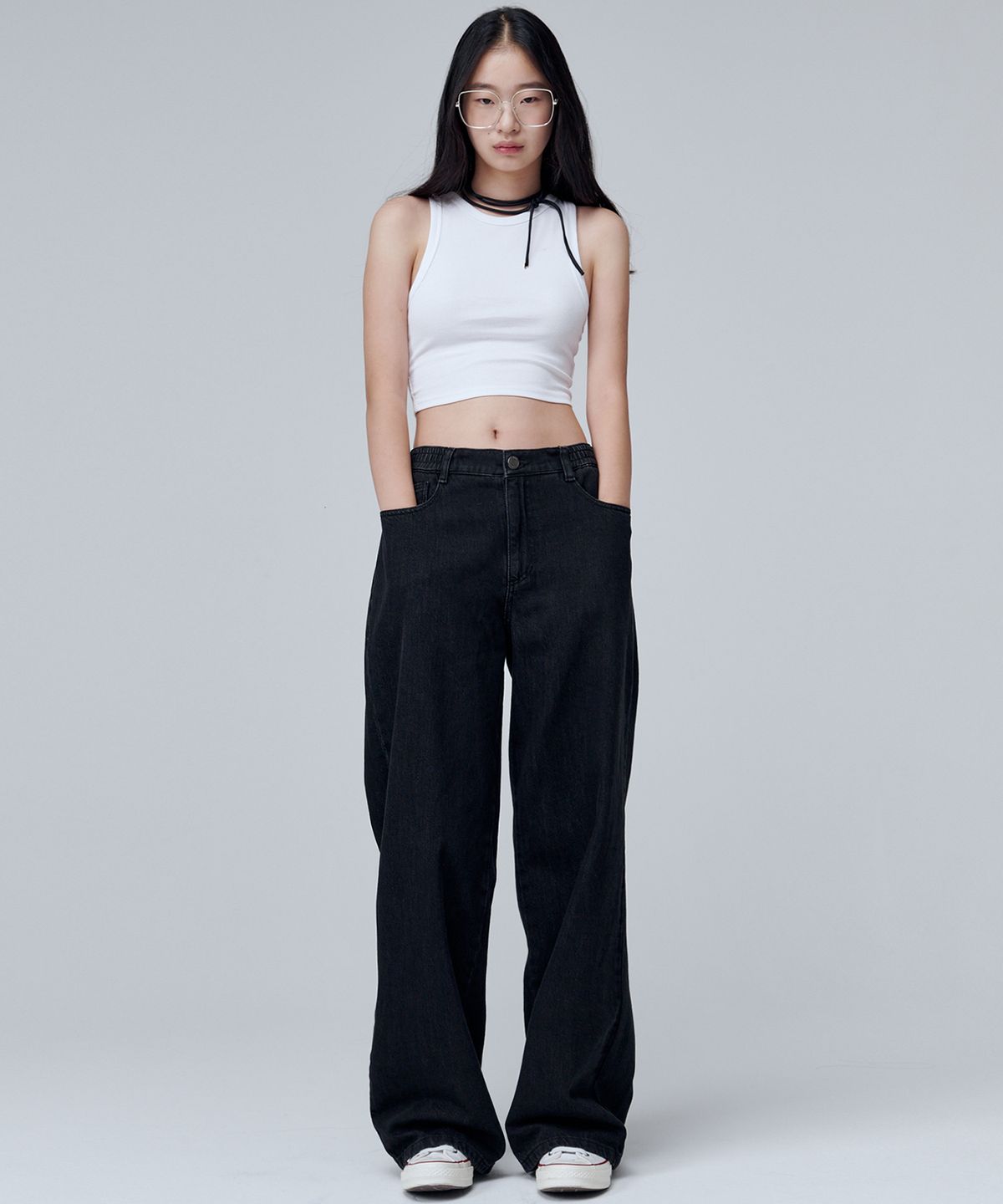 마롭(MALOUPE) 9136 밴딩 와이드 데님팬츠 (블랙)