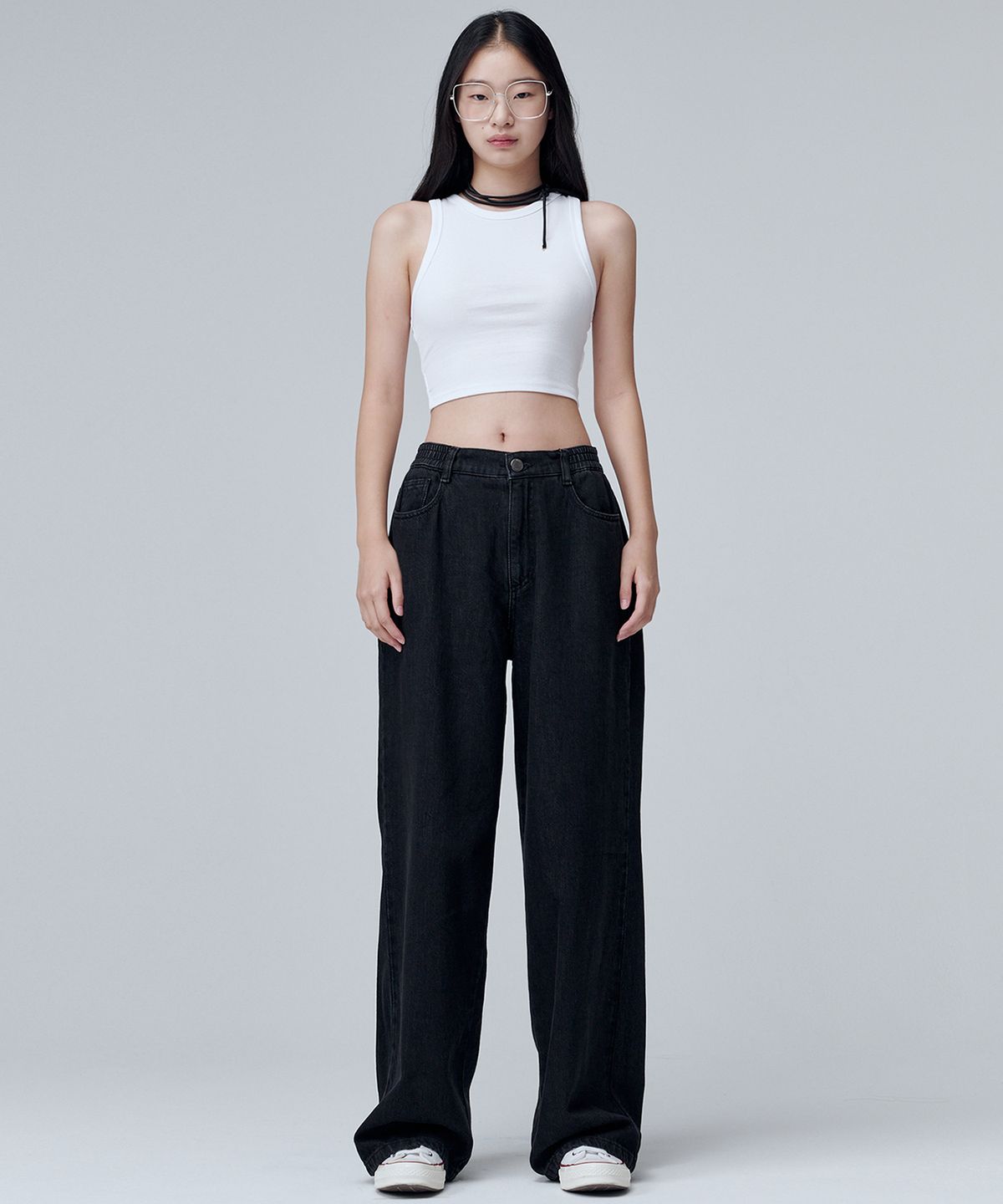 마롭(MALOUPE) 9136 밴딩 와이드 데님팬츠 (블랙)