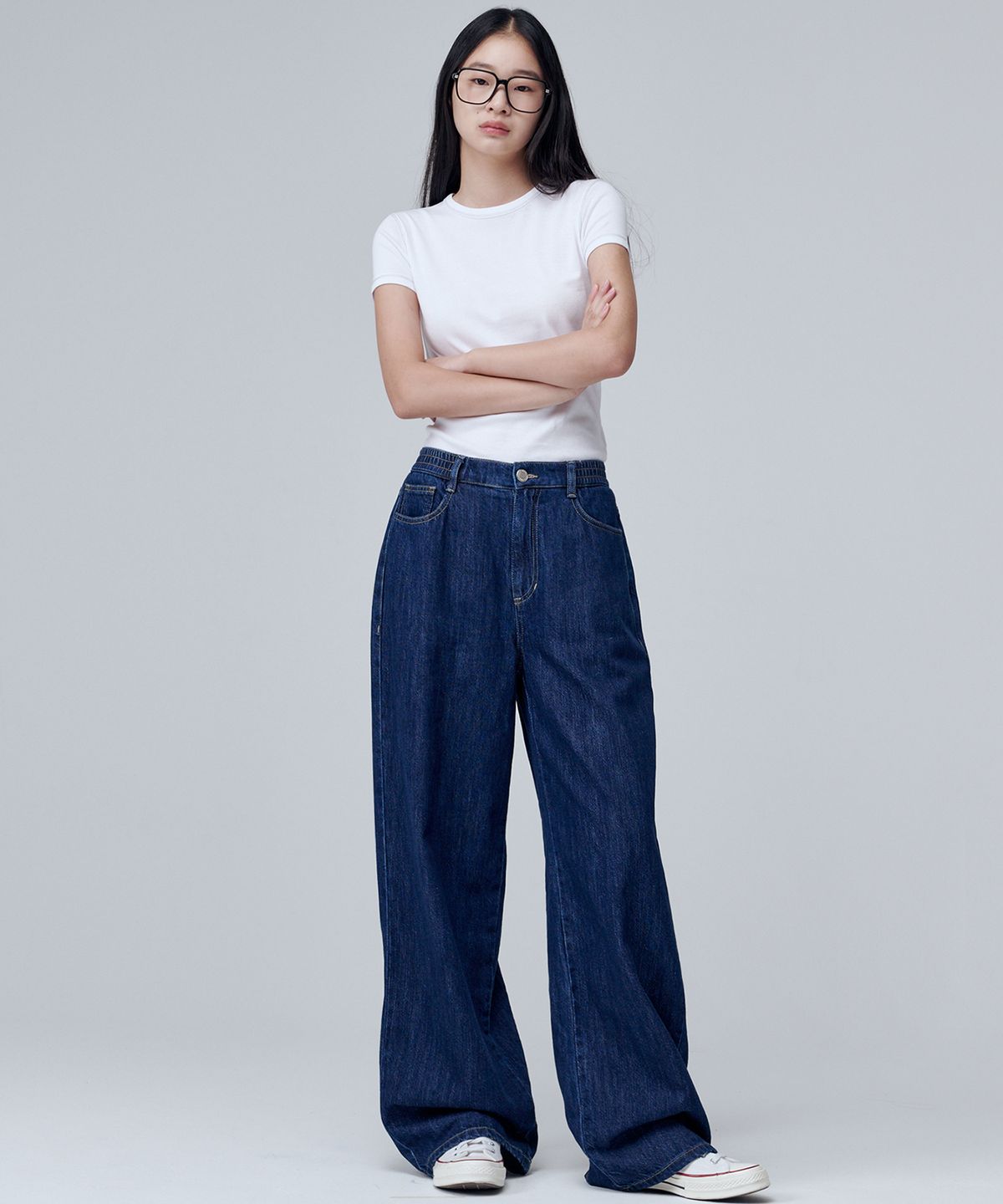 마롭(MALOUPE) 9136 밴딩 와이드 데님팬츠 (미디움 인디고)