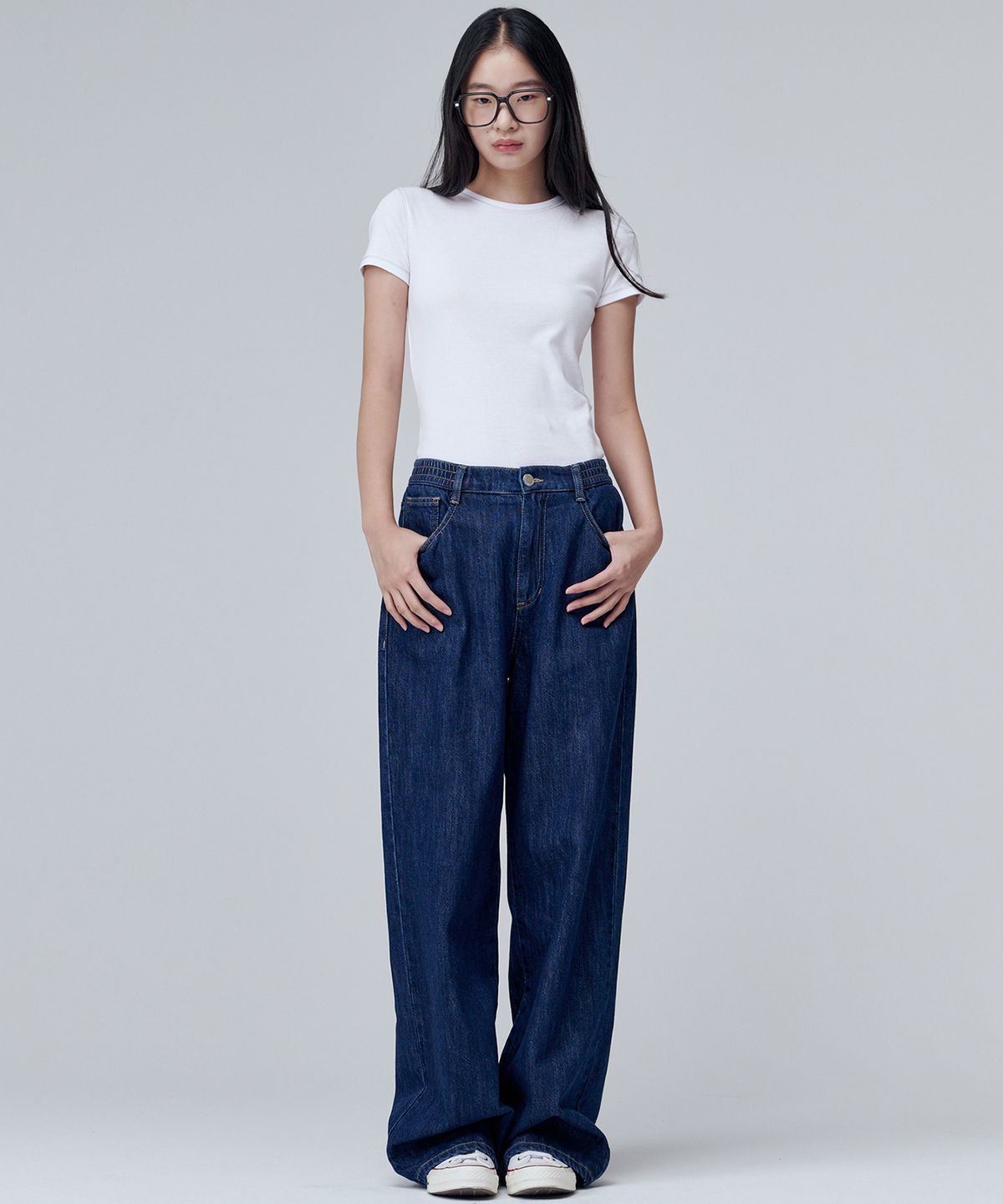 마롭(MALOUPE) 9136 밴딩 와이드 데님팬츠 (미디움 인디고)