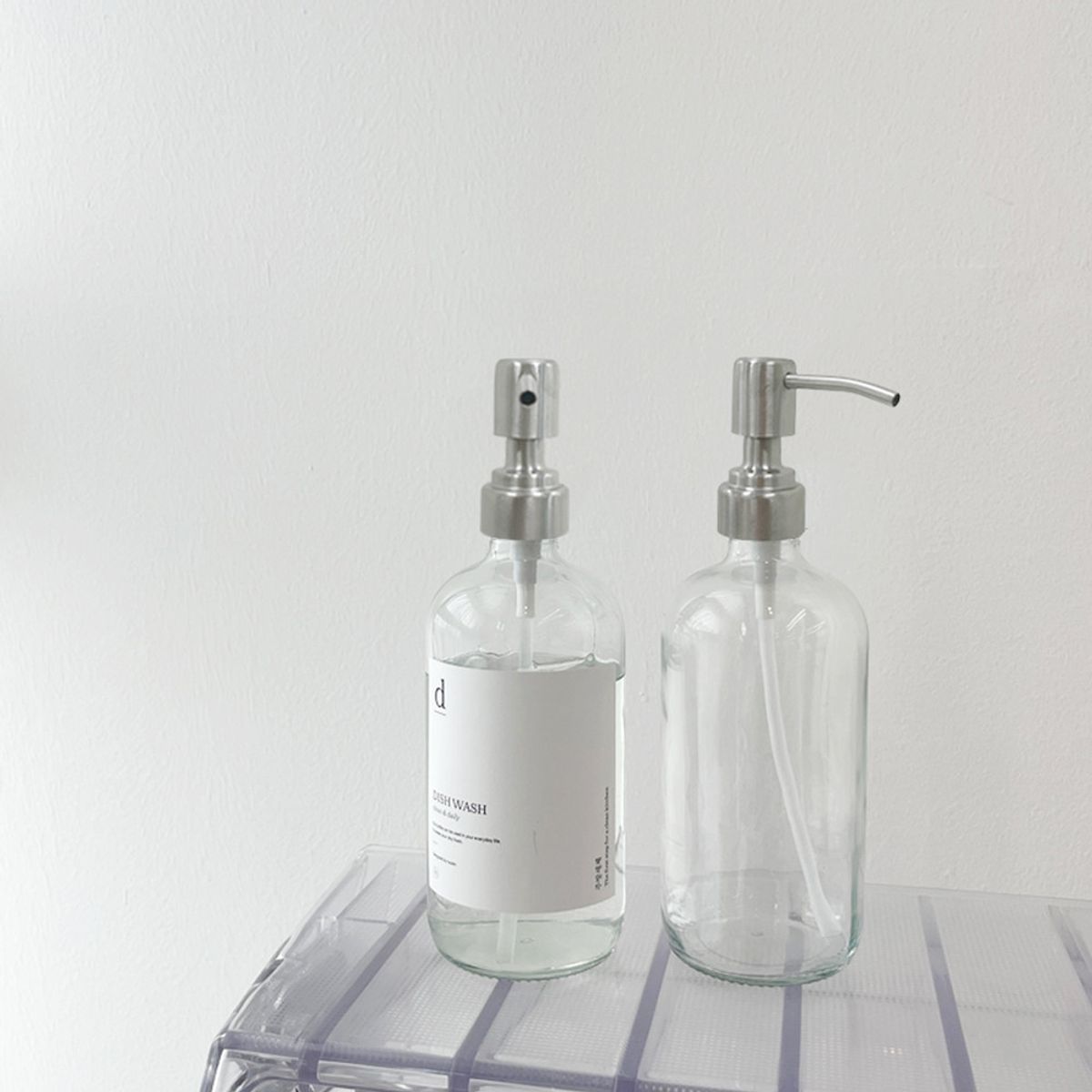 뉴앤룩(NEWNLOOK) [2pack] 원형 욕실 유리 디스펜서 / 주방세제통 유리병 500ml 2개