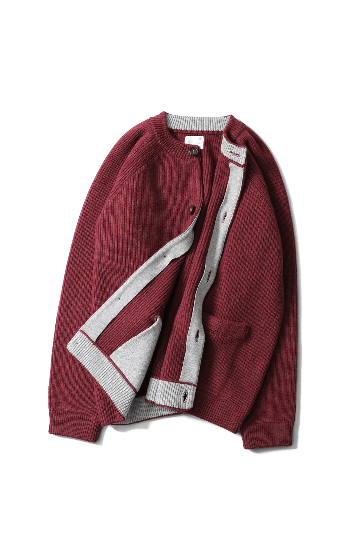 홀리선(HORLISUN) Annette Superfine Wool Heavy Rib Knit Cardigan Melange Burgundy