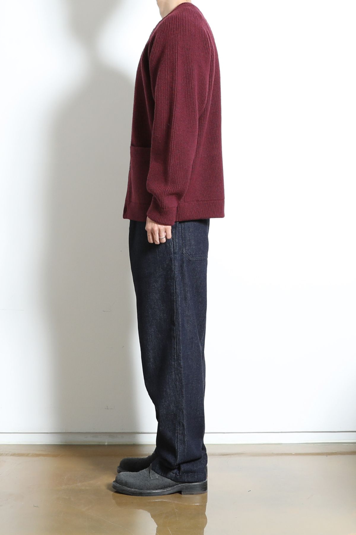 홀리선(HORLISUN) Annette Superfine Wool Heavy Rib Knit Cardigan Melange Burgundy