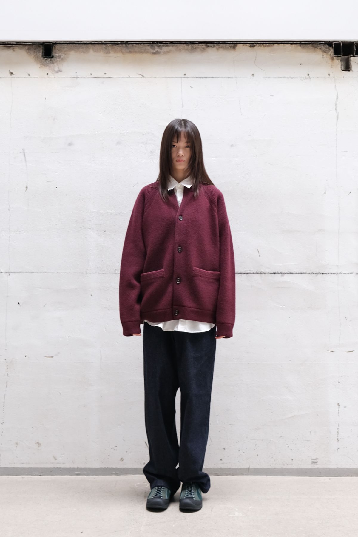 홀리선(HORLISUN) Annette Superfine Wool Heavy Rib Knit Cardigan Melange Burgundy