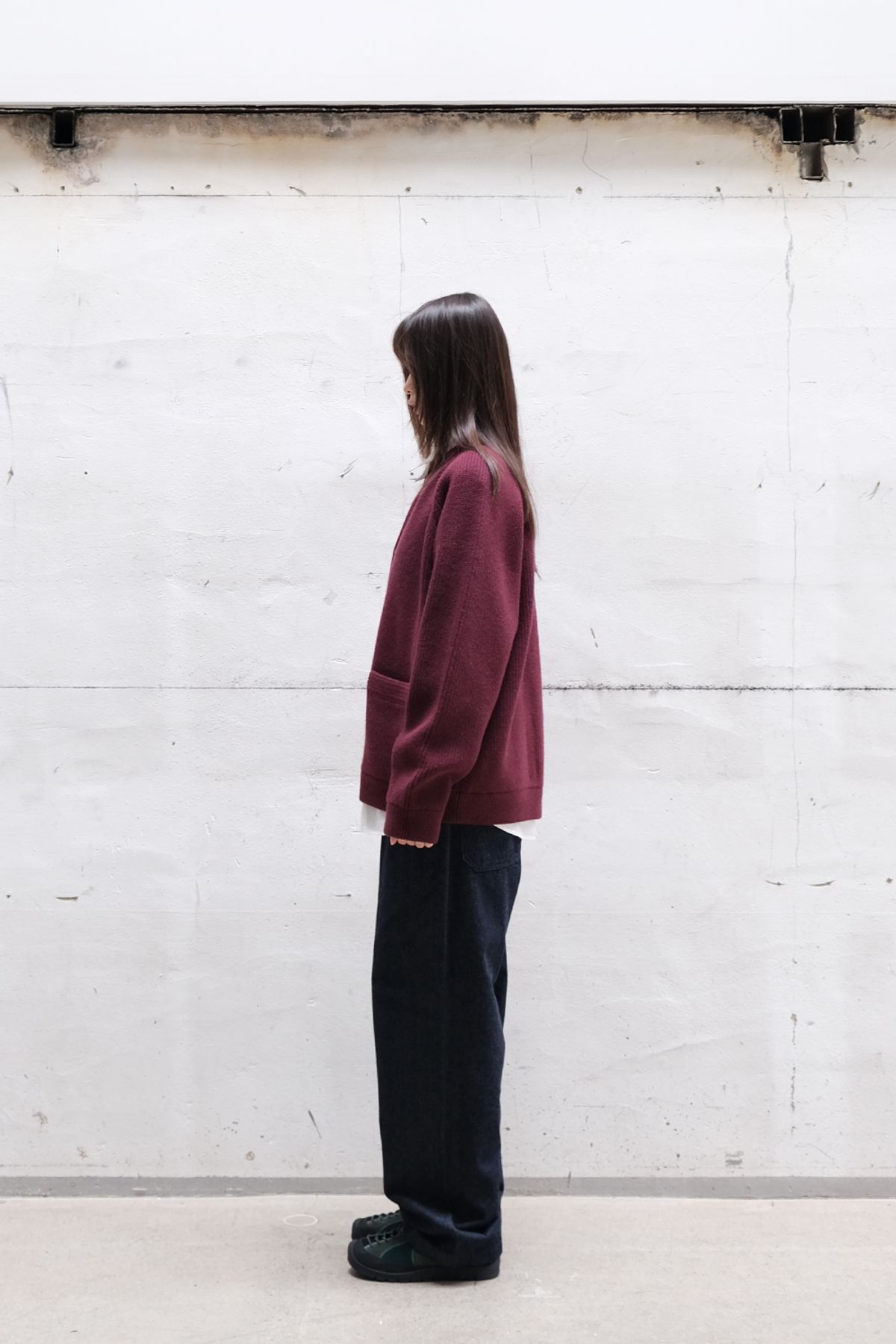 홀리선(HORLISUN) Annette Superfine Wool Heavy Rib Knit Cardigan Melange Burgundy