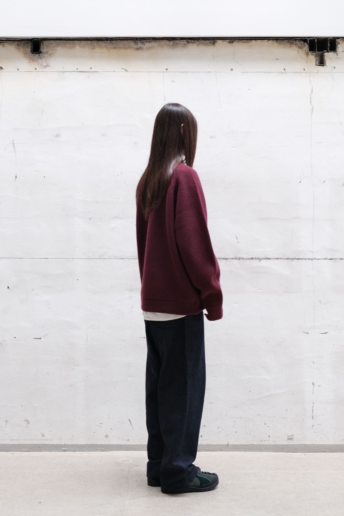 홀리선(HORLISUN) Annette Superfine Wool Heavy Rib Knit Cardigan Melange Burgundy