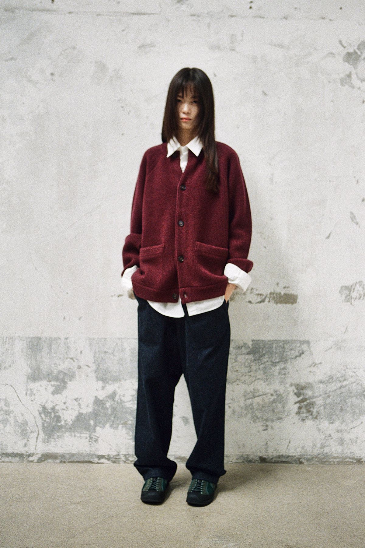 홀리선(HORLISUN) Annette Superfine Wool Heavy Rib Knit Cardigan Melange Burgundy