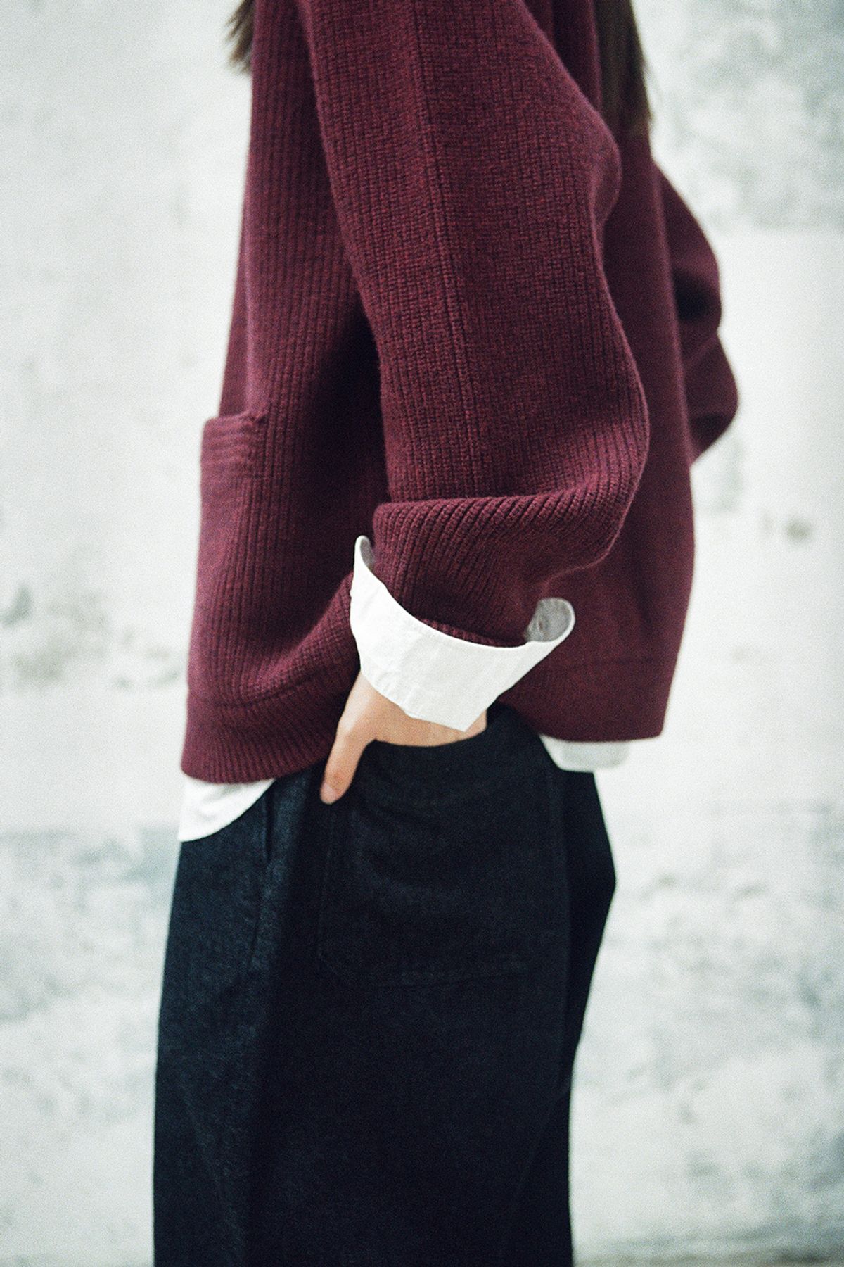 홀리선(HORLISUN) Annette Superfine Wool Heavy Rib Knit Cardigan Melange Burgundy