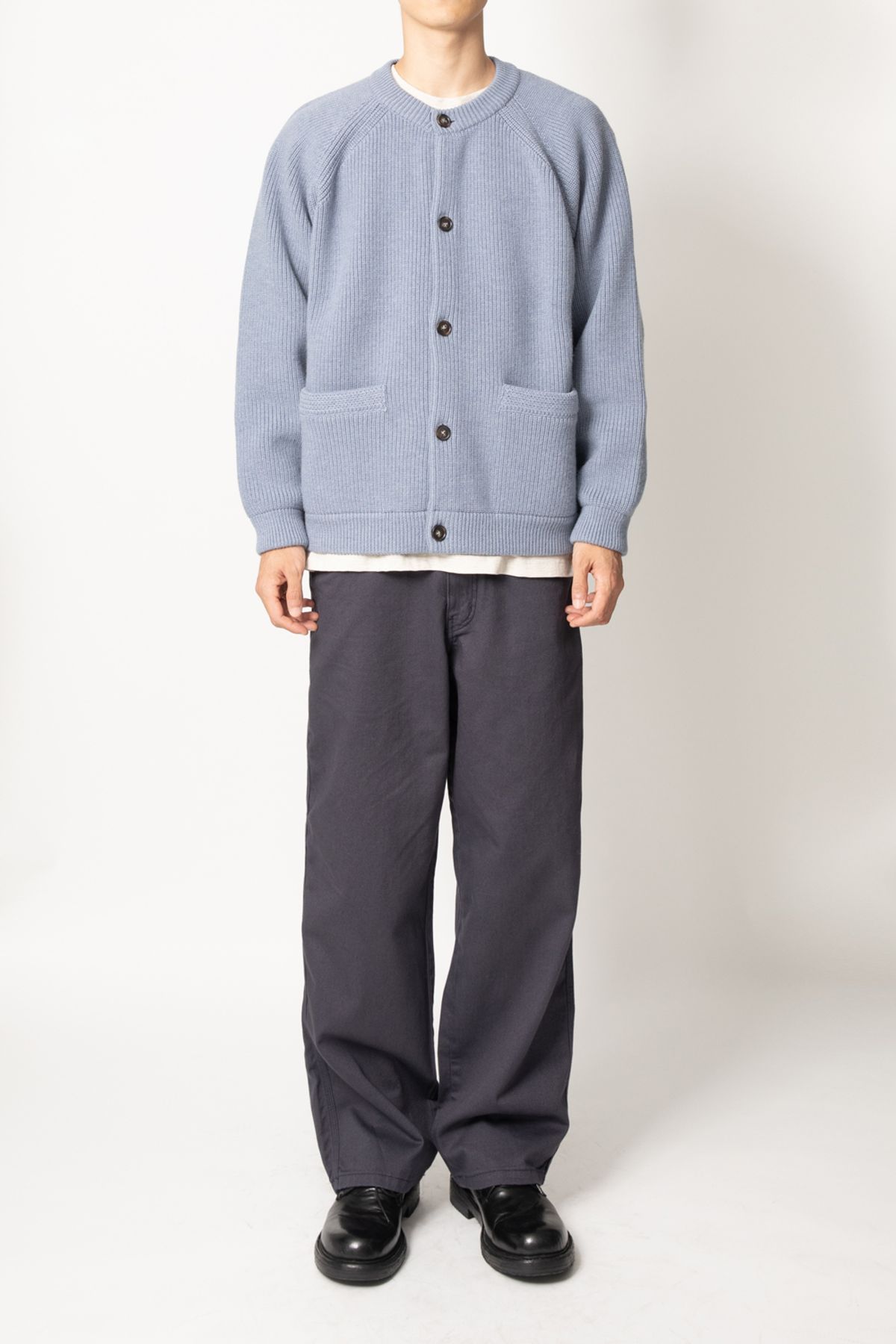 홀리선(HORLISUN) Annette Superfine Wool Heavy Rib Knit Cardigan Melange Blue
