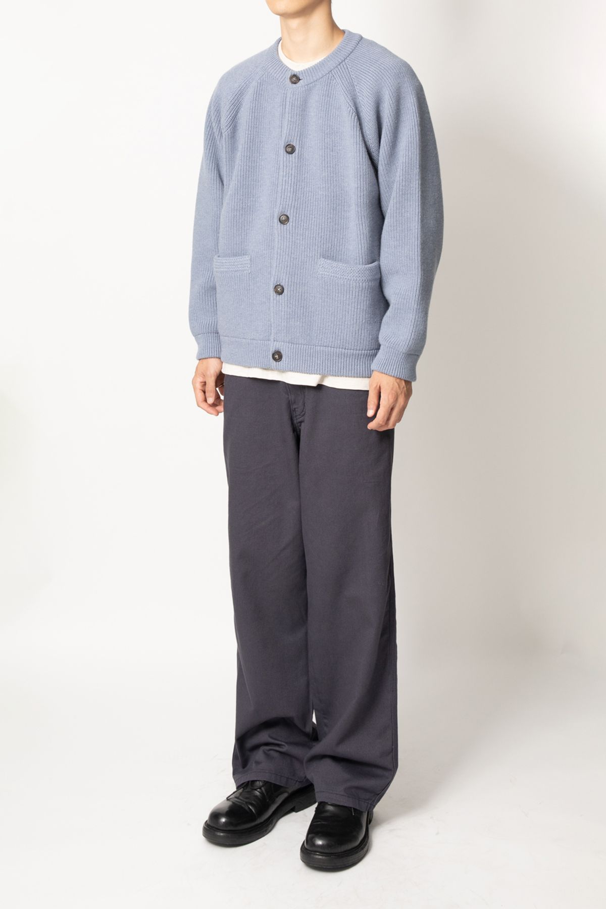 홀리선(HORLISUN) Annette Superfine Wool Heavy Rib Knit Cardigan Melange Blue