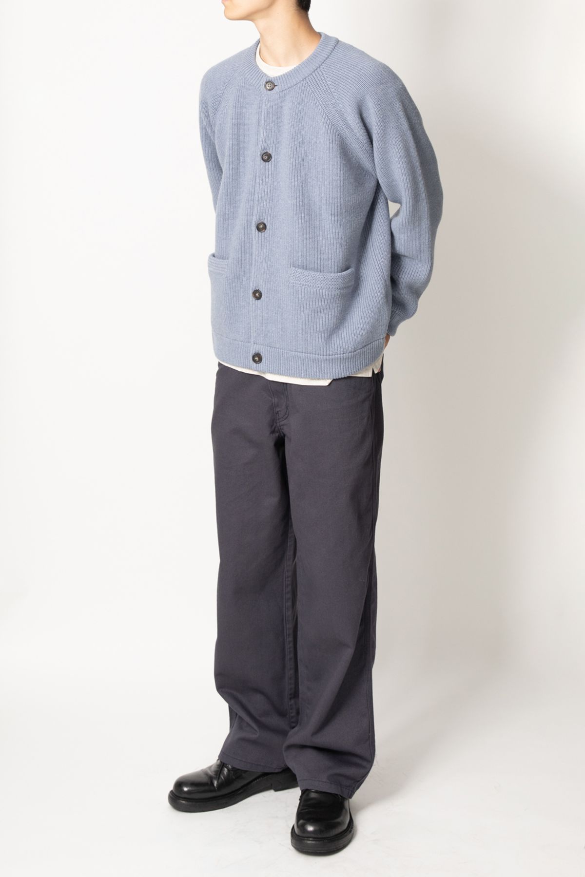 홀리선(HORLISUN) Annette Superfine Wool Heavy Rib Knit Cardigan Melange Blue