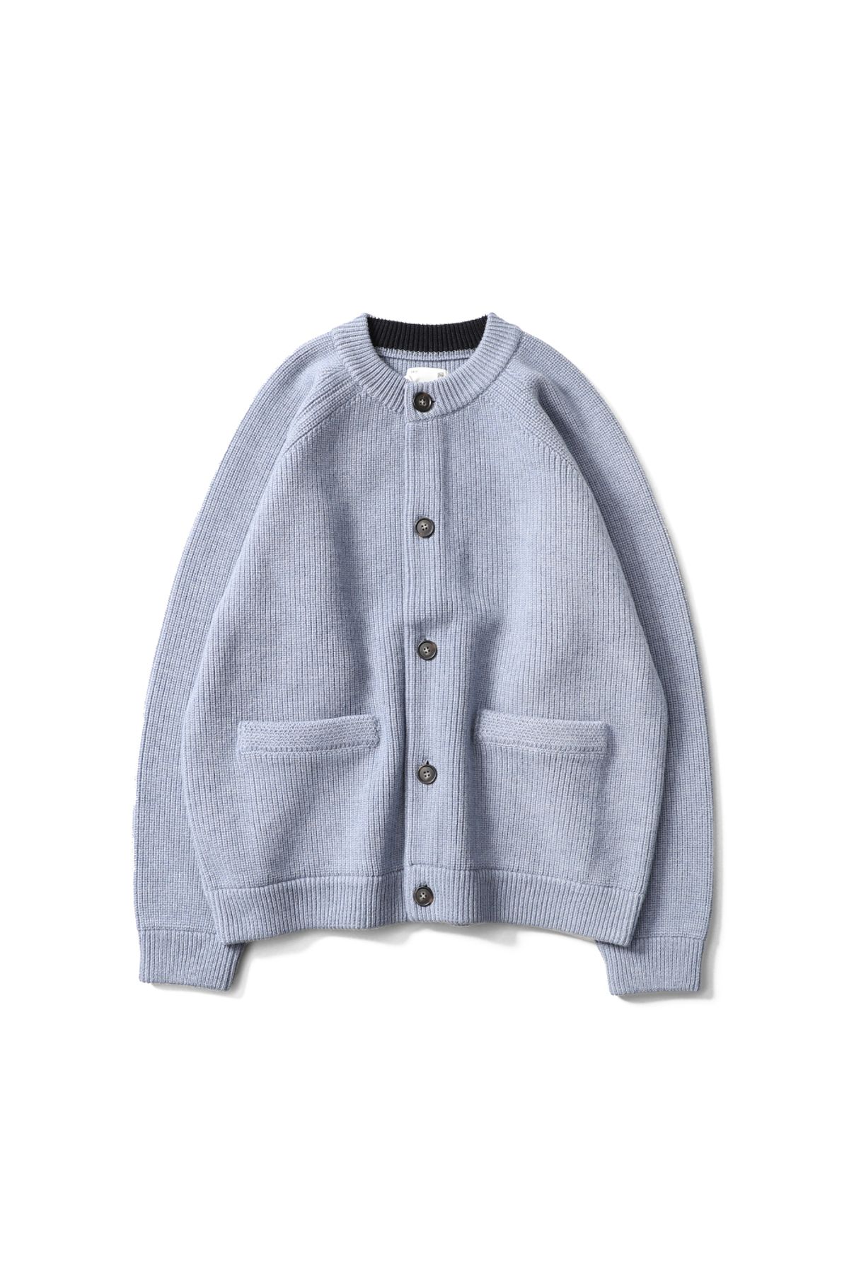 홀리선(HORLISUN) Annette Superfine Wool Heavy Rib Knit Cardigan Melange Blue