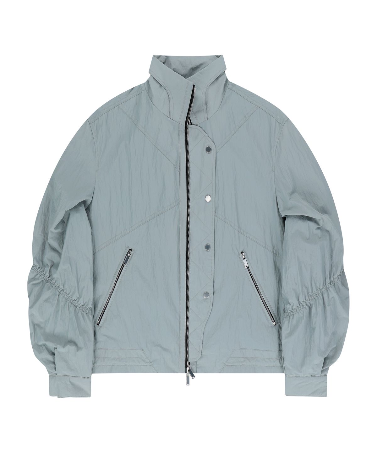 언지미크(UNGIMMICK) SHIRRED NYLON WINDBREAKER JACKET (ASH GRAY)