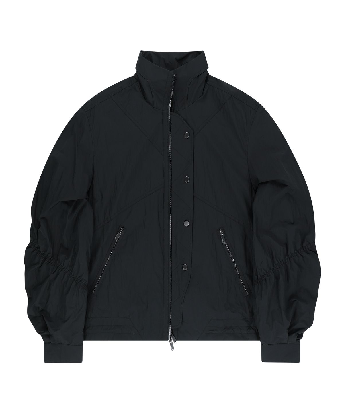 언지미크(UNGIMMICK) SHIRRED NYLON WINDBREAKER JACKET (BLACK)