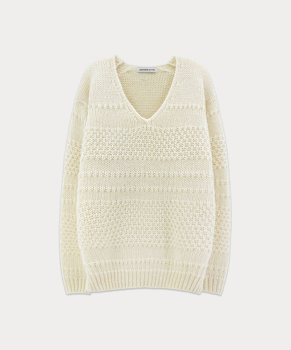 썸웨어버터(SOMEWHEREBUTTER) Tope Wool V-Neck Knit - Cream