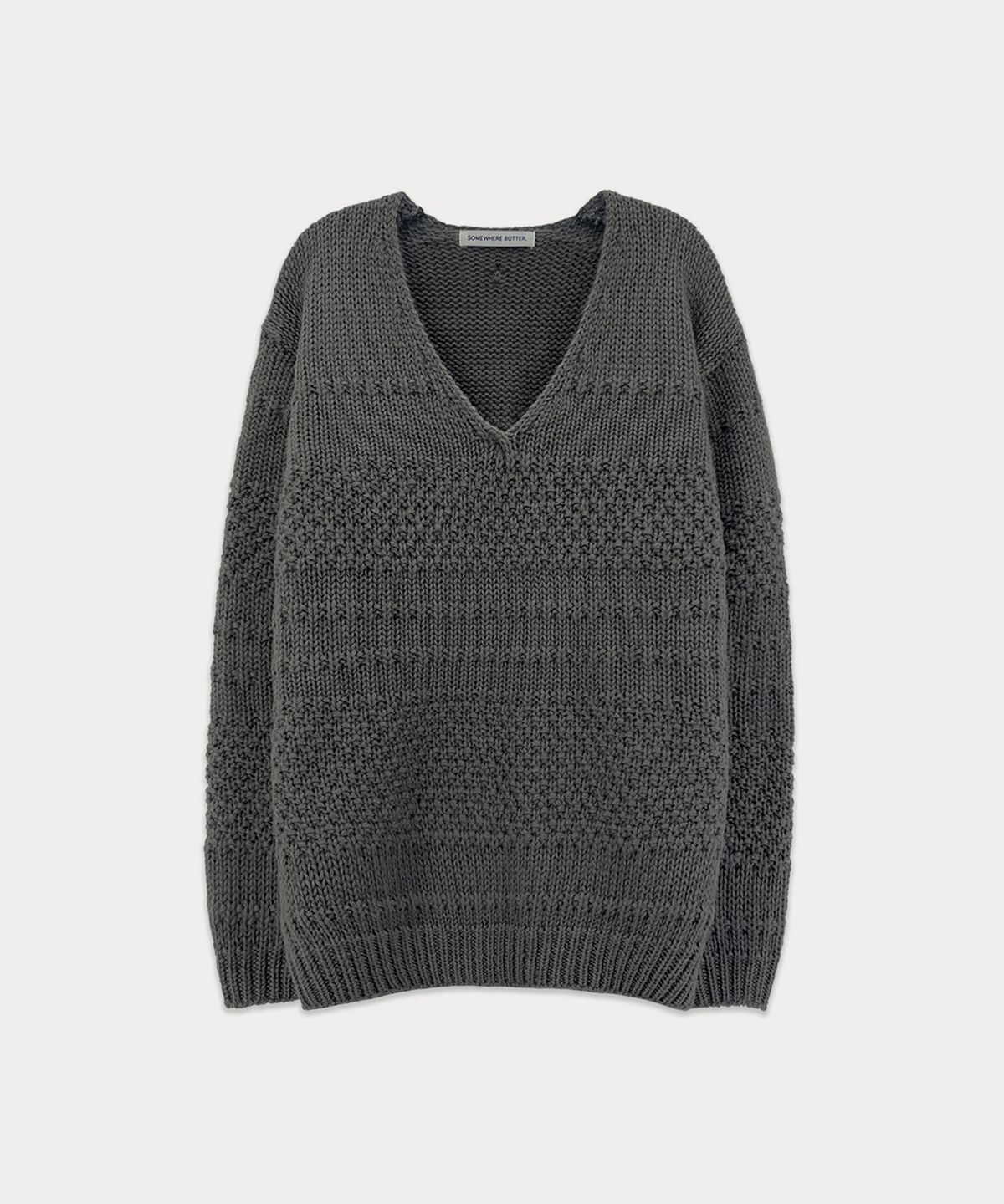 썸웨어버터(SOMEWHEREBUTTER) Tope Wool V-Neck Knit - Charcoal