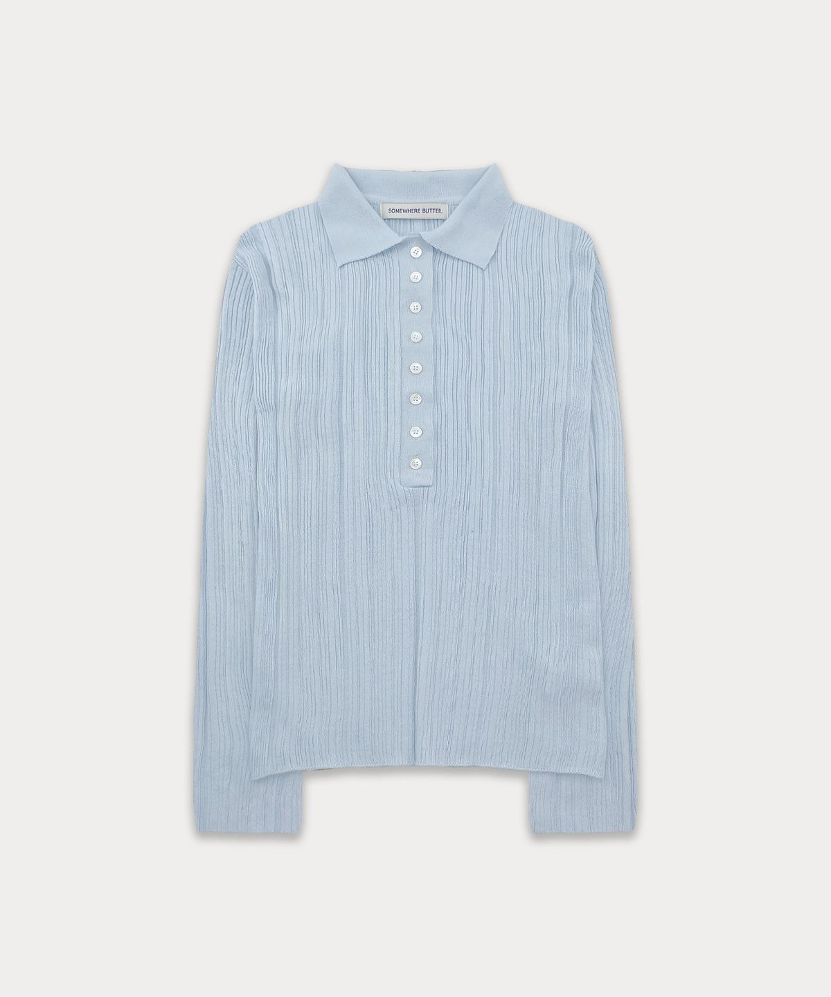 썸웨어버터(SOMEWHEREBUTTER) Henry Collar Knit - Light Blue