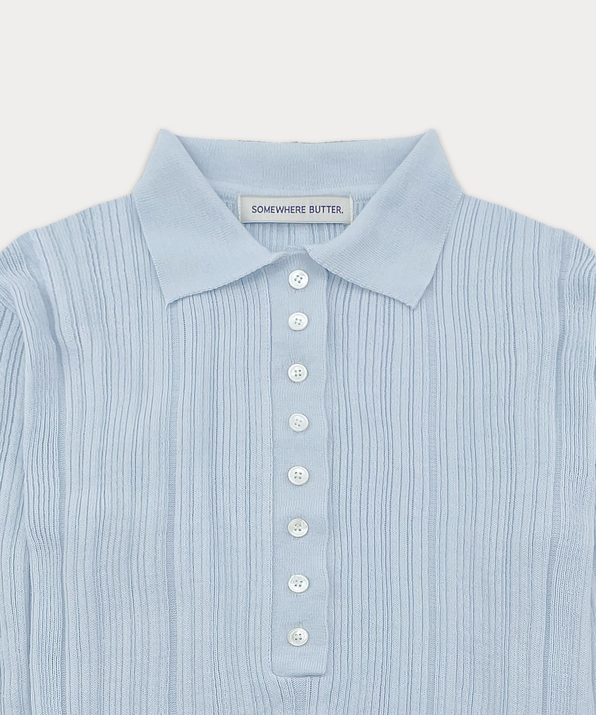 썸웨어버터(SOMEWHEREBUTTER) Henry Collar Knit - Light Blue