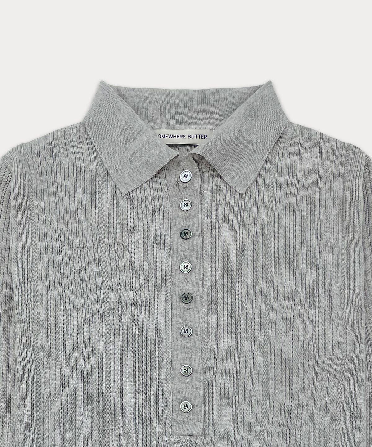 썸웨어버터(SOMEWHEREBUTTER) Henry Collar Knit - Grey