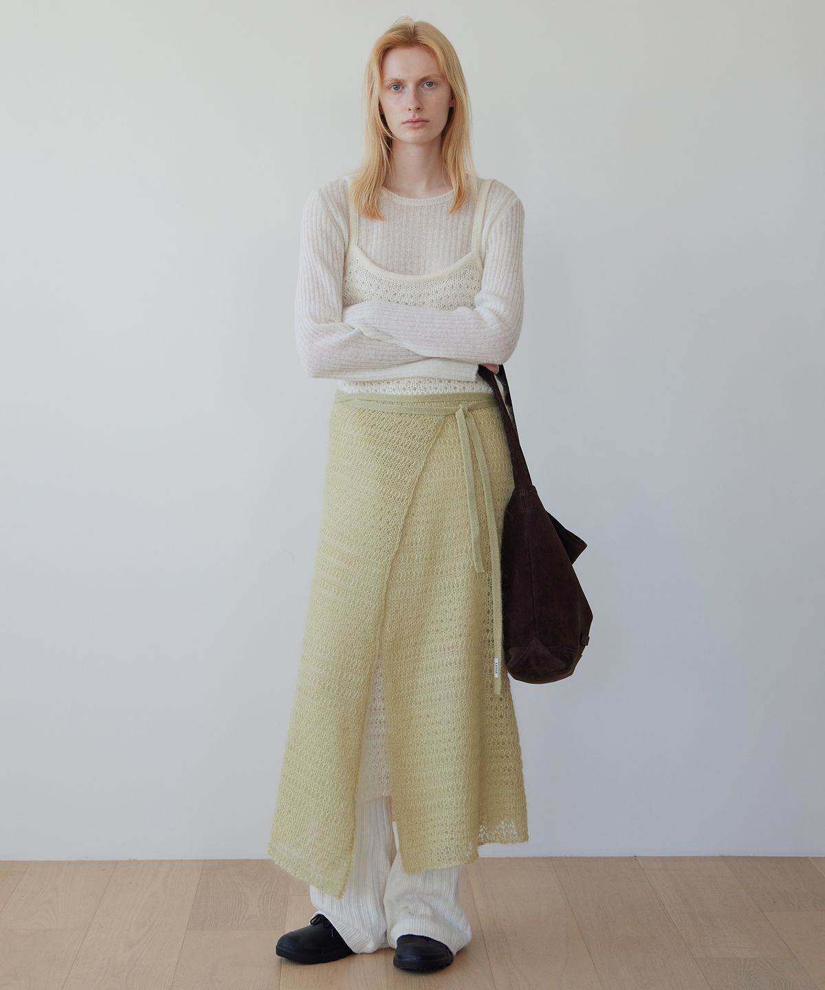 르바(LEVAR) Mohair Skashi Layered Knitted Dress - Off White