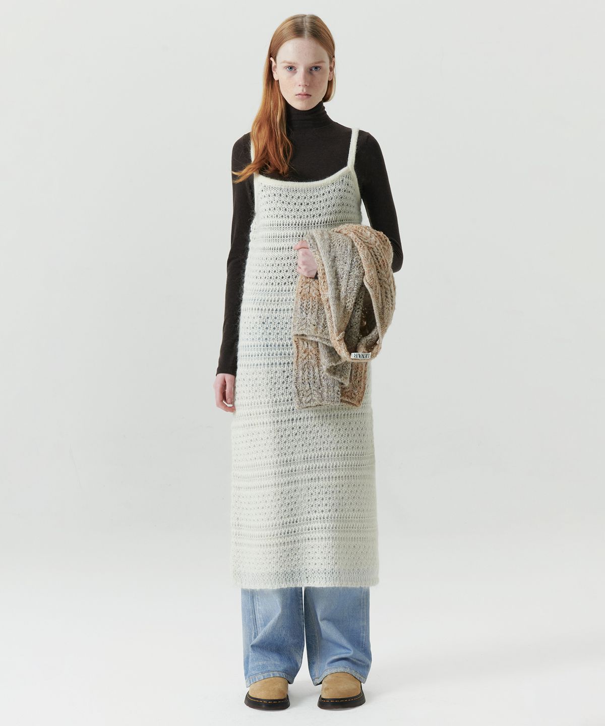 르바(LEVAR) Mohair Skashi Layered Knitted Dress - Off White