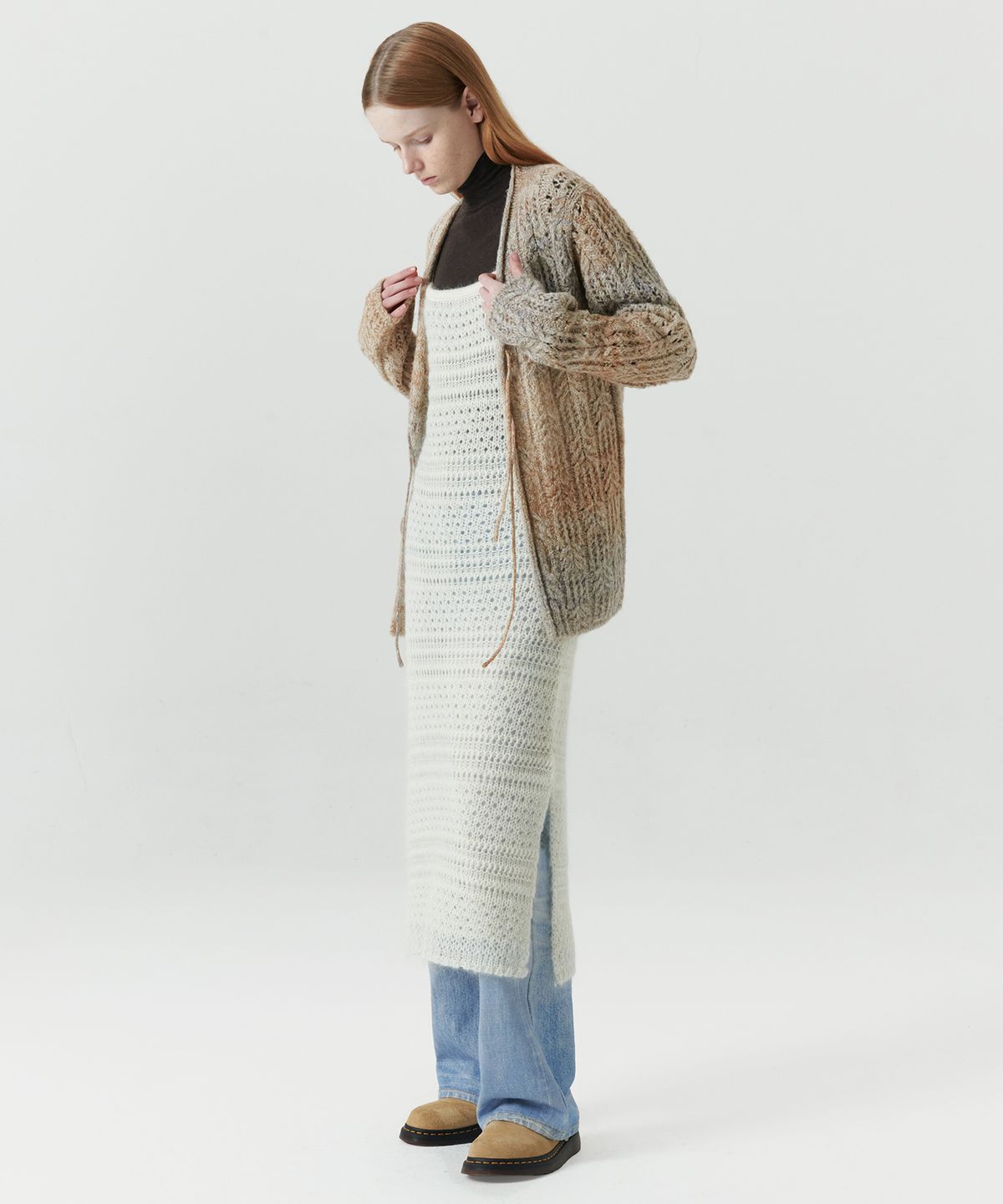 르바(LEVAR) Mohair Skashi Layered Knitted Dress - Off White
