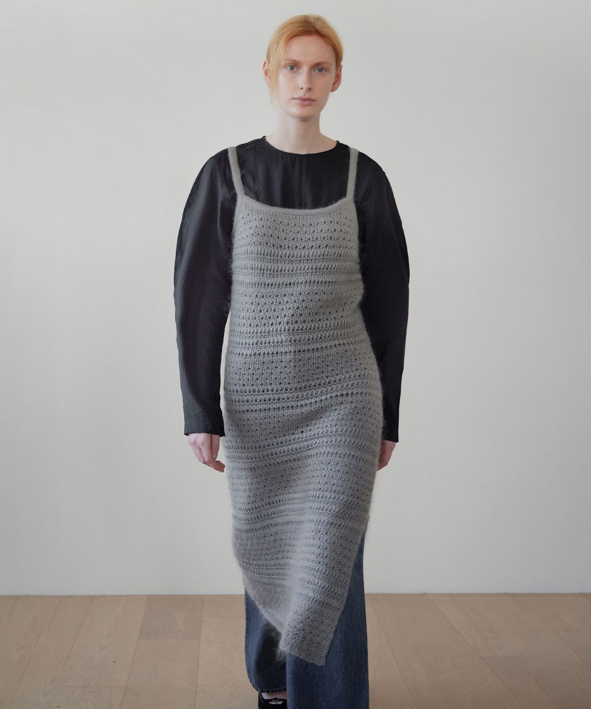 르바(LEVAR) Mohair Skashi Layered Knitted Dress - Light Melange