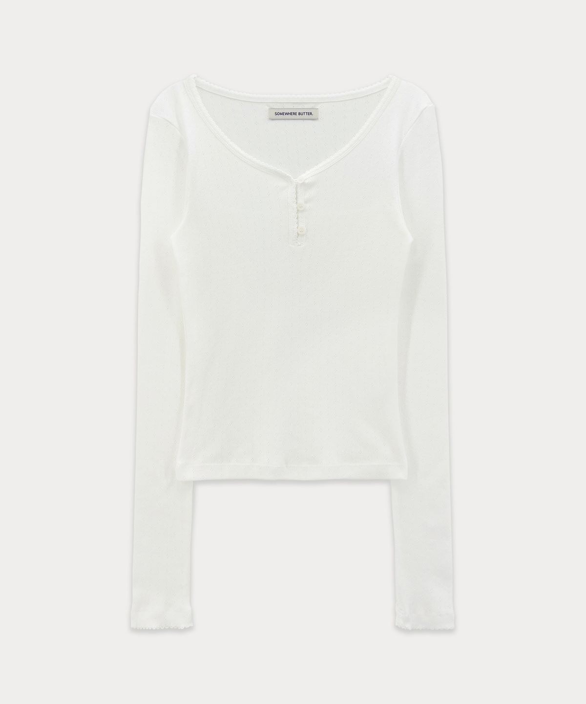 썸웨어버터(SOMEWHEREBUTTER) Lace Button Long Top - Ivory