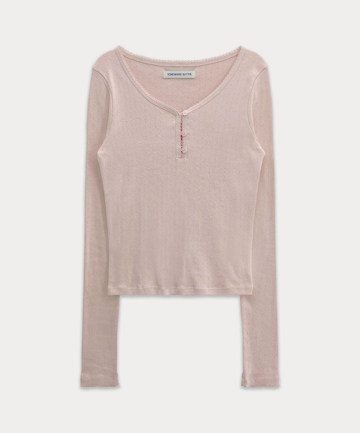 썸웨어버터(SOMEWHEREBUTTER) Lace Button Long Top - Pink
