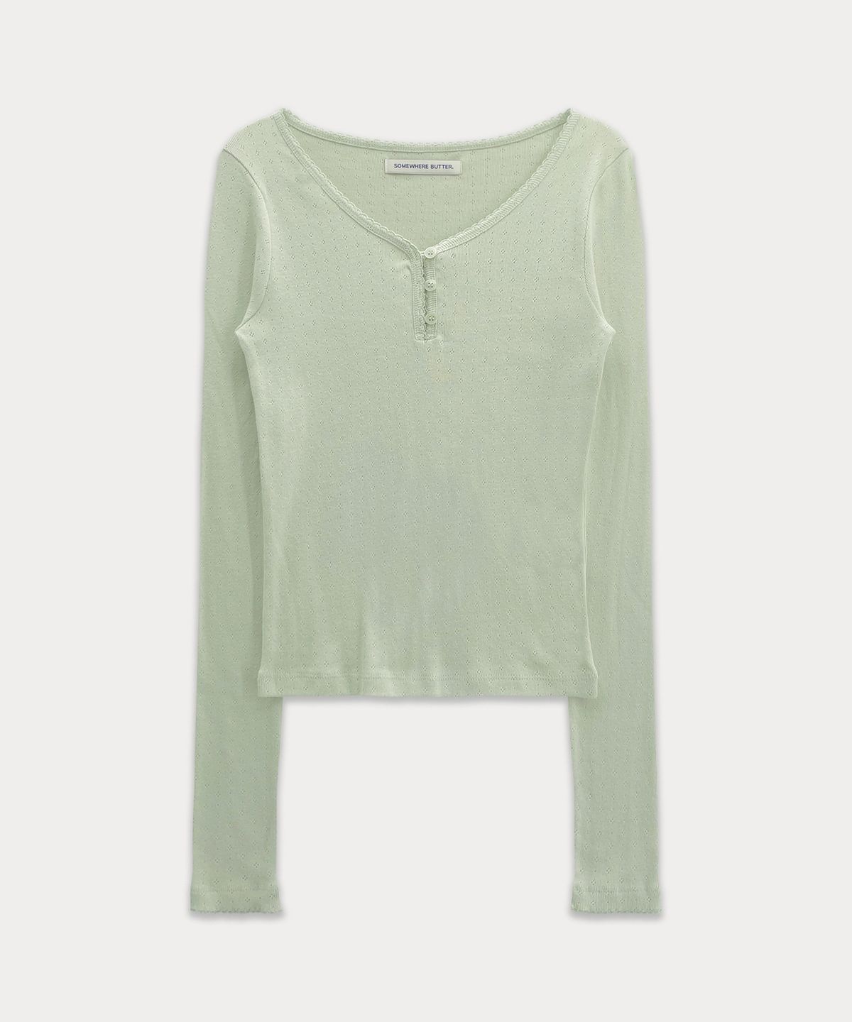 썸웨어버터(SOMEWHEREBUTTER) Lace Button Long Top - Mint