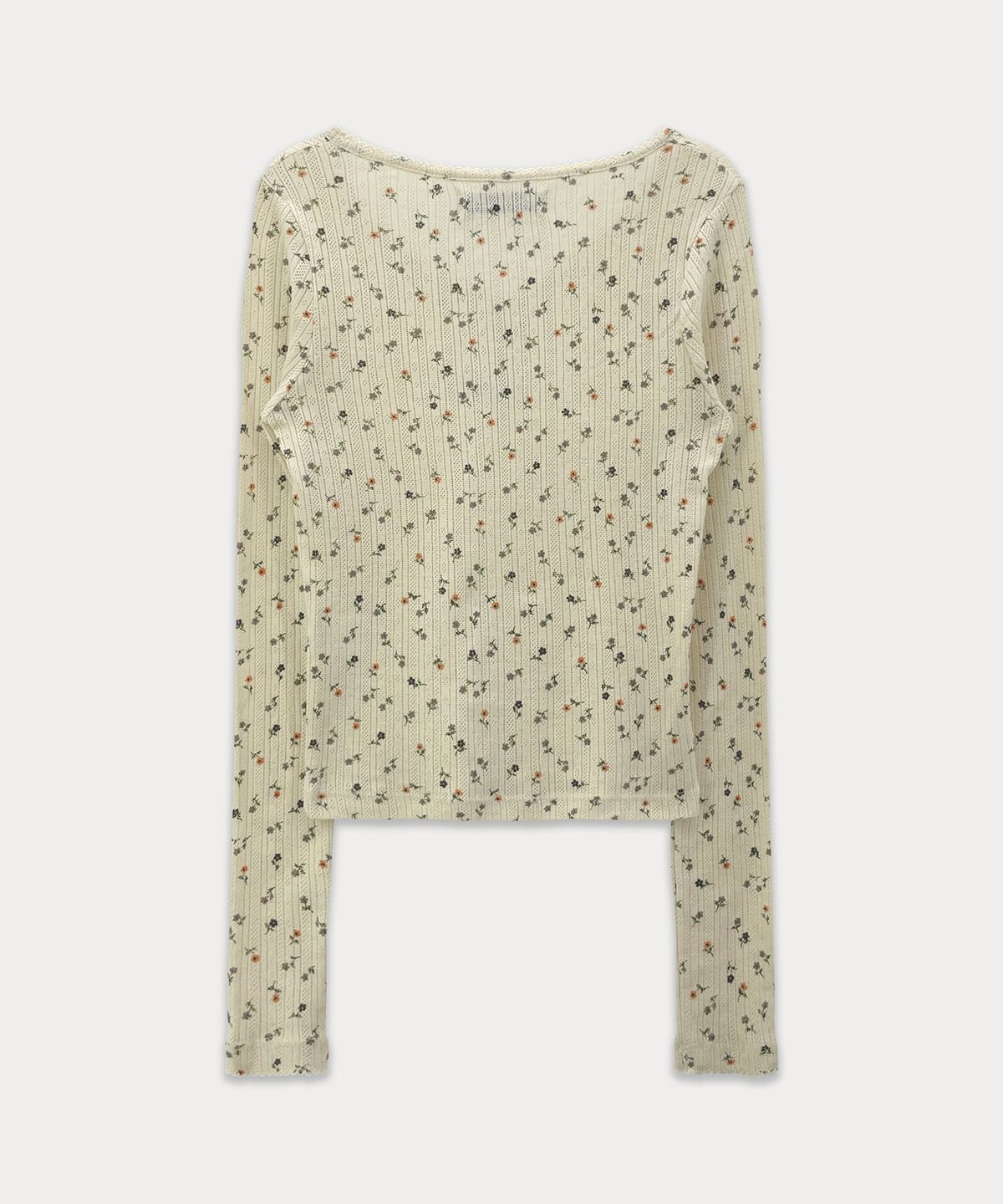 썸웨어버터(SOMEWHEREBUTTER) Flower Lace Button Long Top - Cream