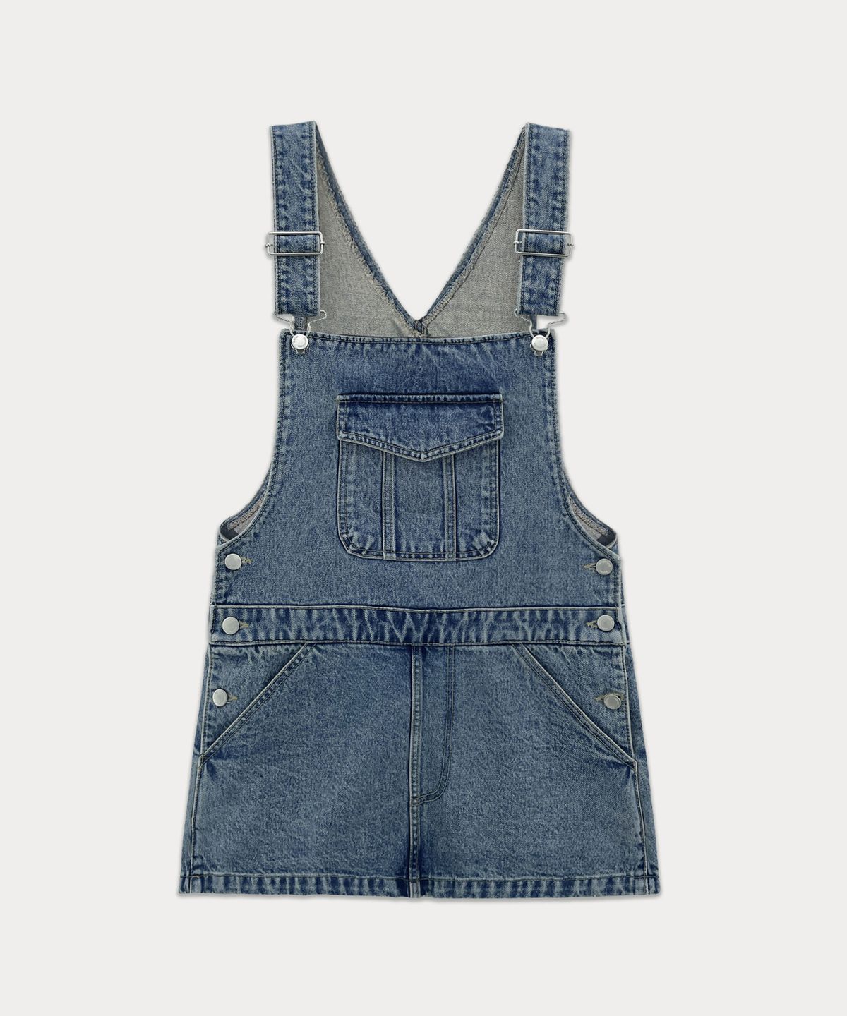 썸웨어버터(SOMEWHEREBUTTER) Denim Vintage Low Skirt Overall - Vintage Blue