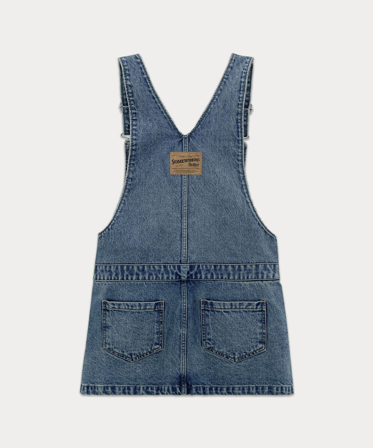 썸웨어버터(SOMEWHEREBUTTER) Denim Vintage Low Skirt Overall - Vintage Blue
