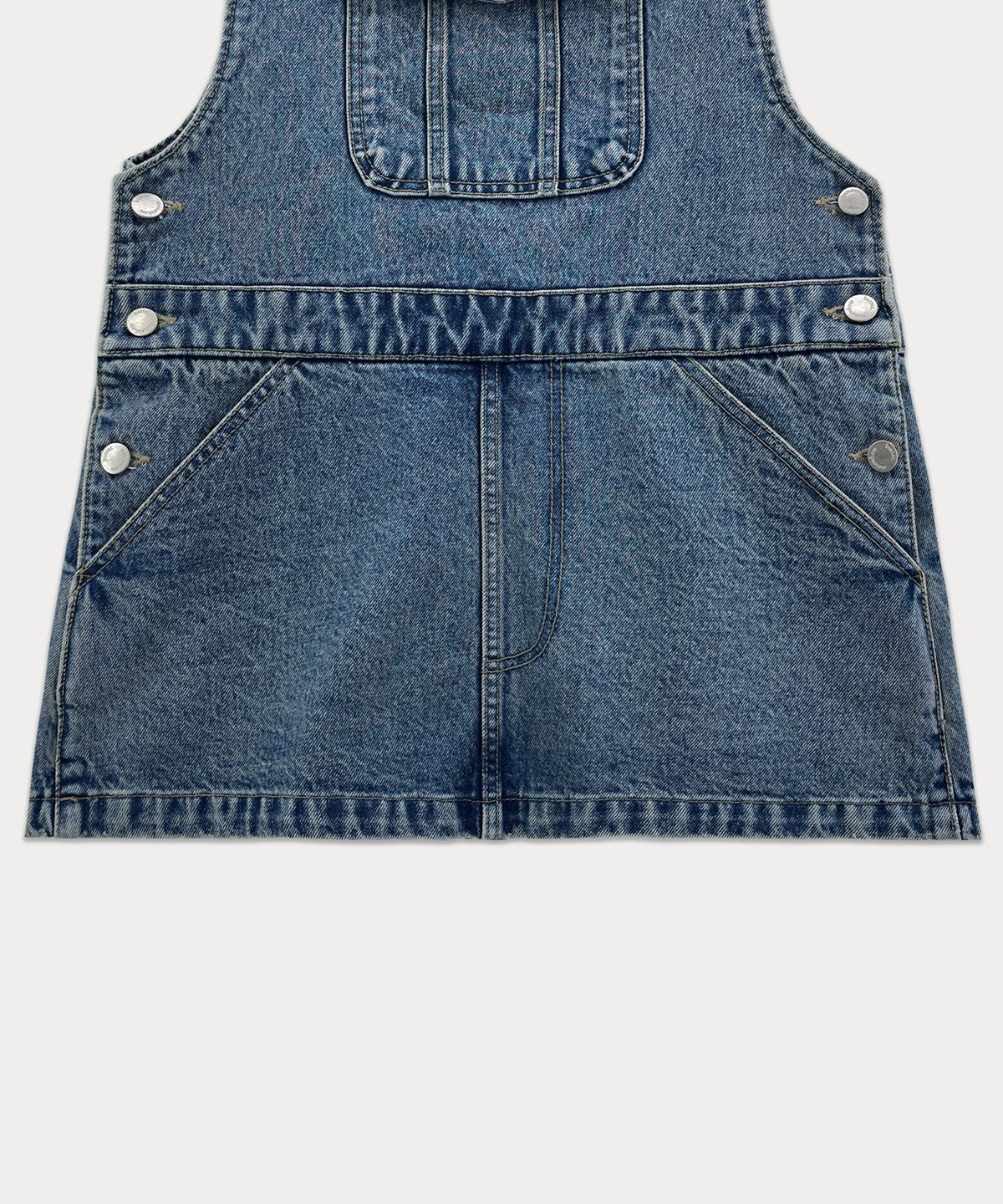 썸웨어버터(SOMEWHEREBUTTER) Denim Vintage Low Skirt Overall - Vintage Blue