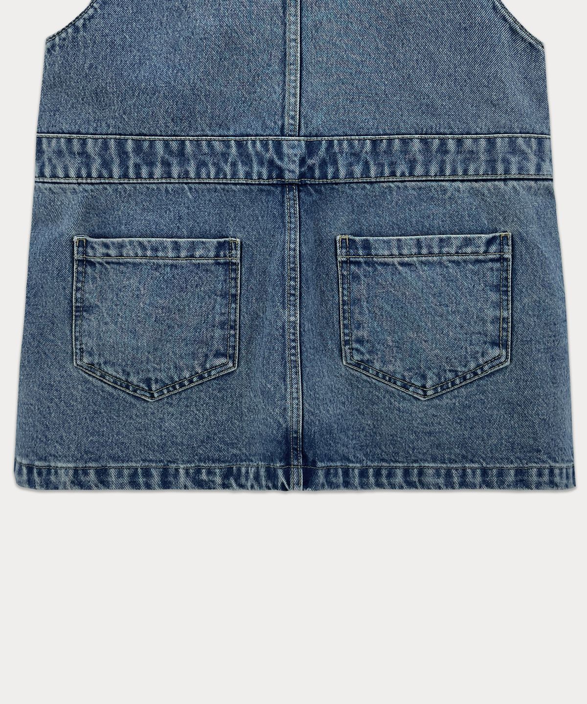 썸웨어버터(SOMEWHEREBUTTER) Denim Vintage Low Skirt Overall - Vintage Blue