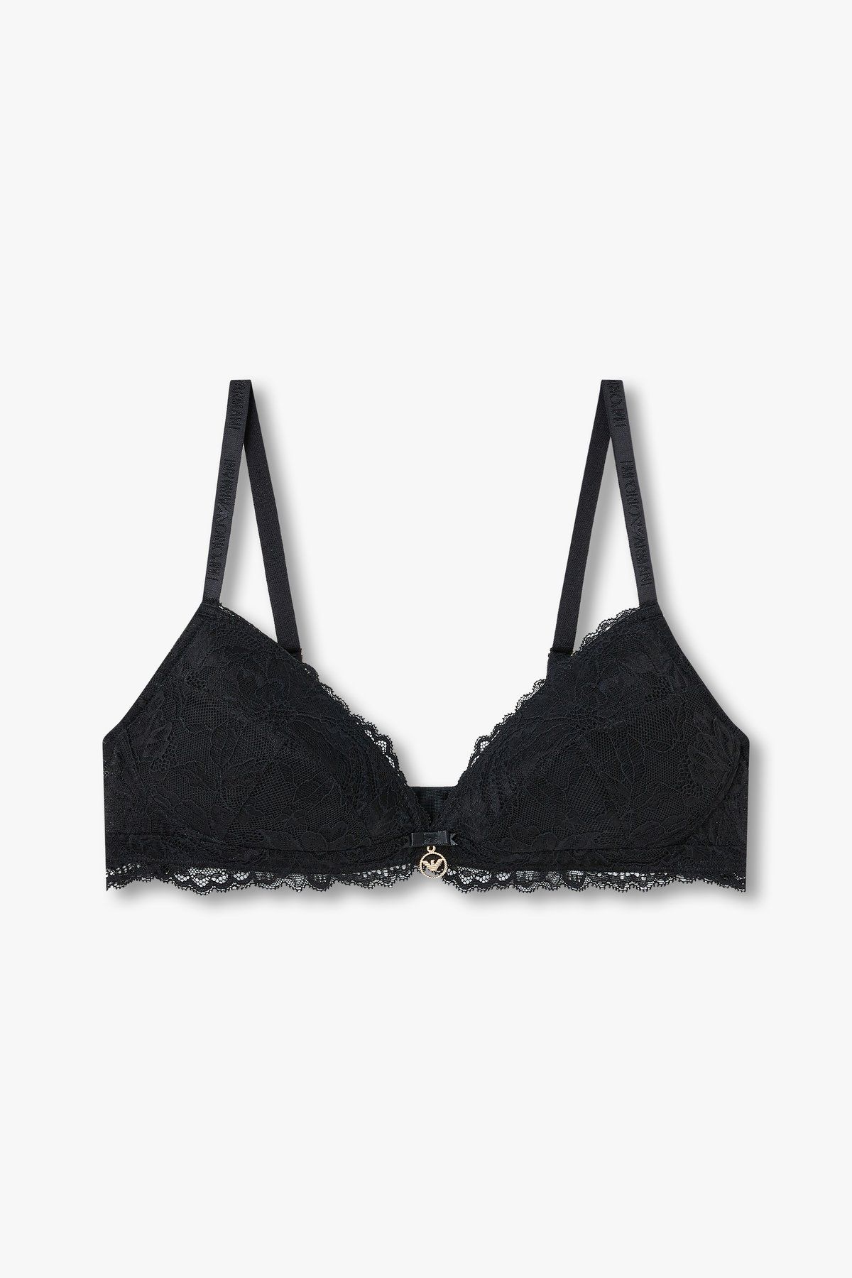 엠포리오 아르마니 언더웨어(EMPORIO ARMANI UNDERWEAR) 여성 플라워 자수 패디드 트라이앵글 브라_블랙 0824381504