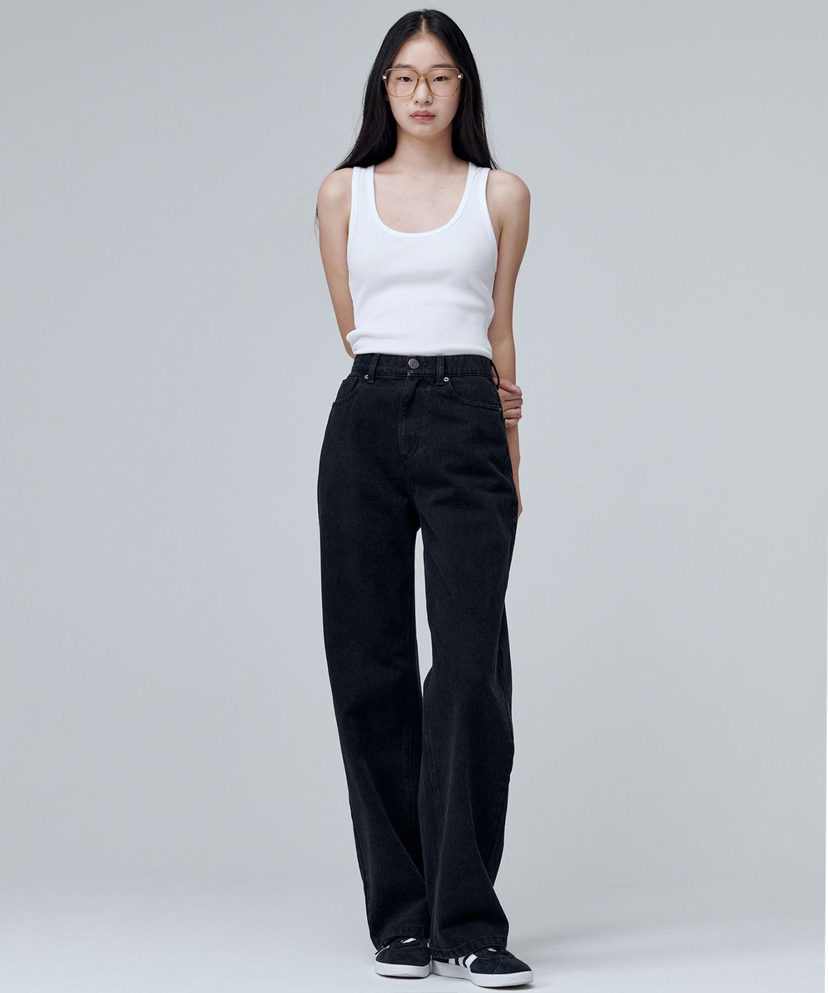 마롭(MALOUPE) 9133 레귤러 와이드 데님팬츠 (블랙)