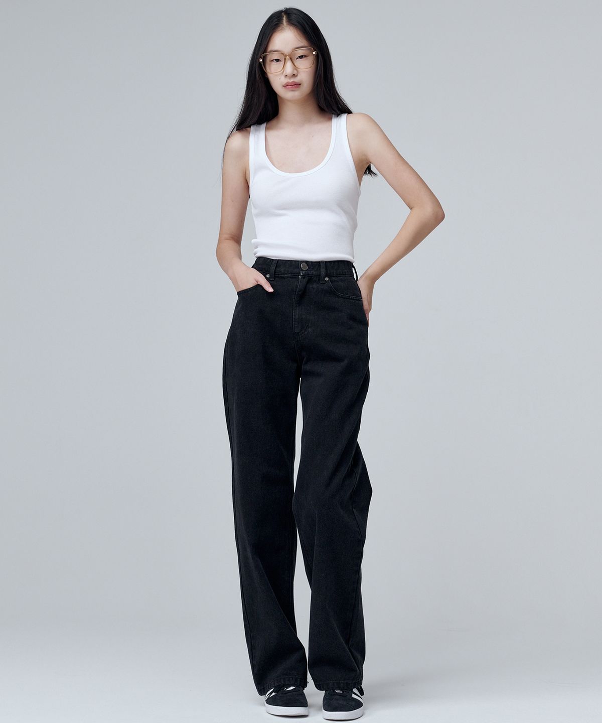 마롭(MALOUPE) 9133 레귤러 와이드 데님팬츠 (블랙)