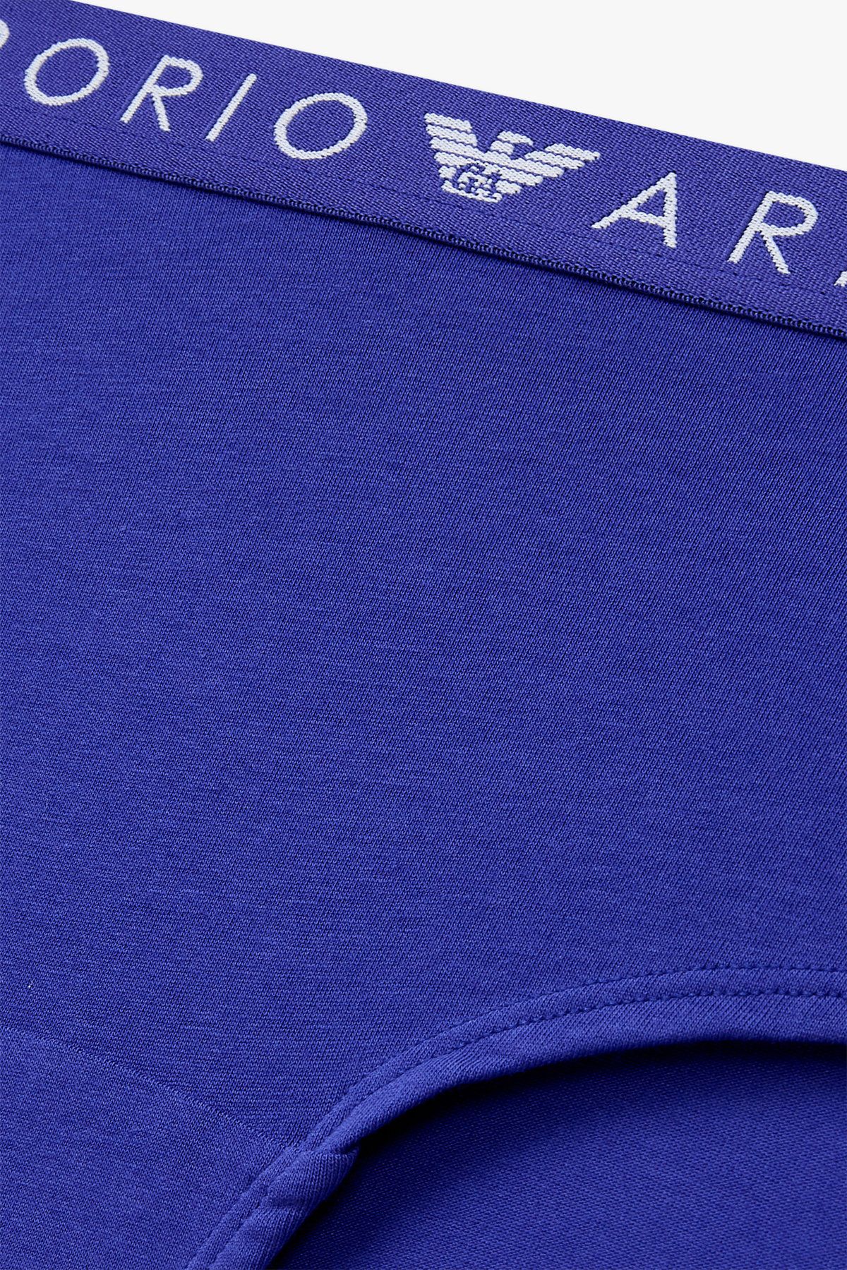 엠포리오 아르마니 언더웨어(EMPORIO ARMANI UNDERWEAR) 여성 씬 로고 밴딩 코튼 치키 브리프_블루 0824312503