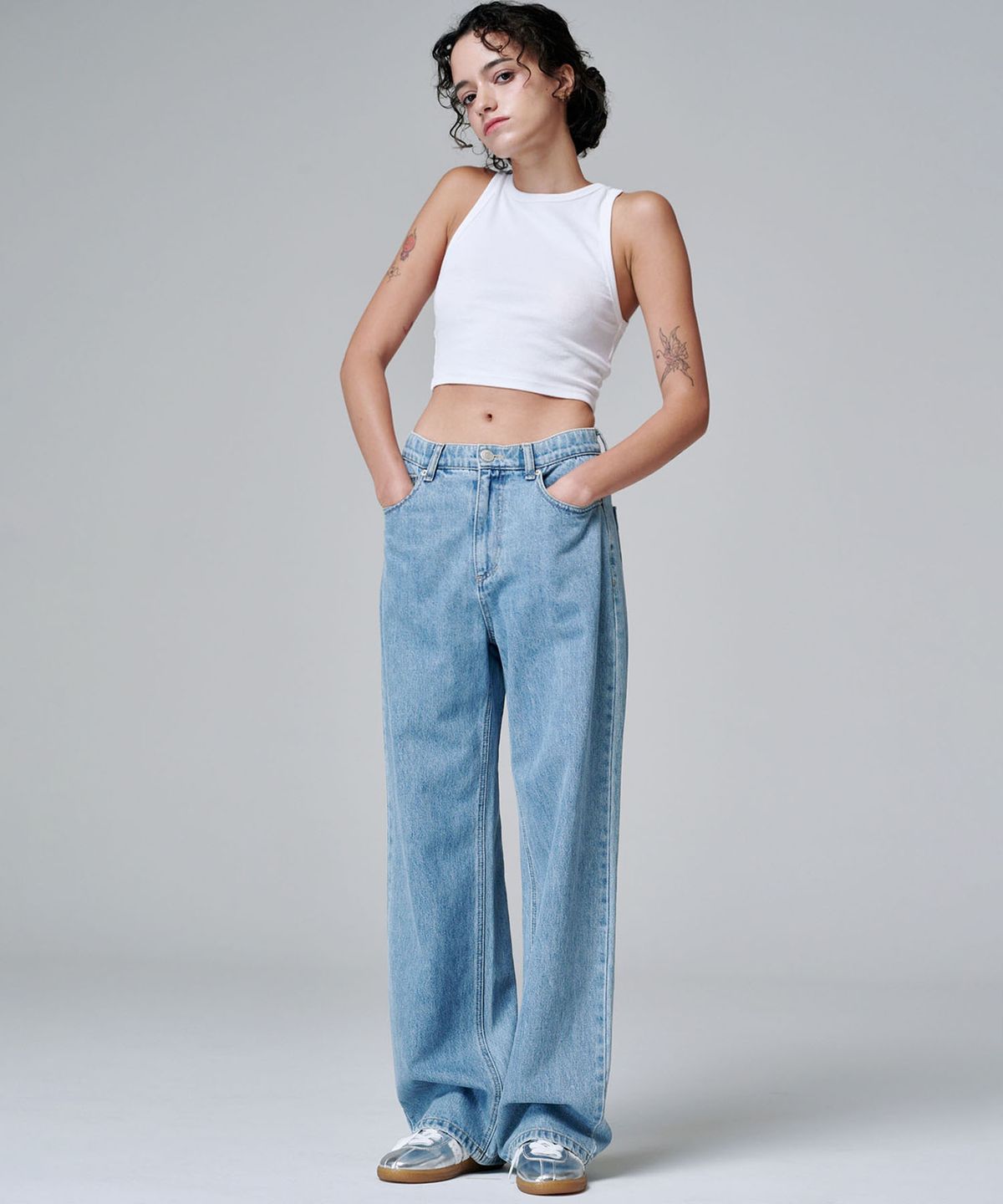 마롭(MALOUPE) 9133 레귤러 와이드 데님팬츠 (라이트 인디고)