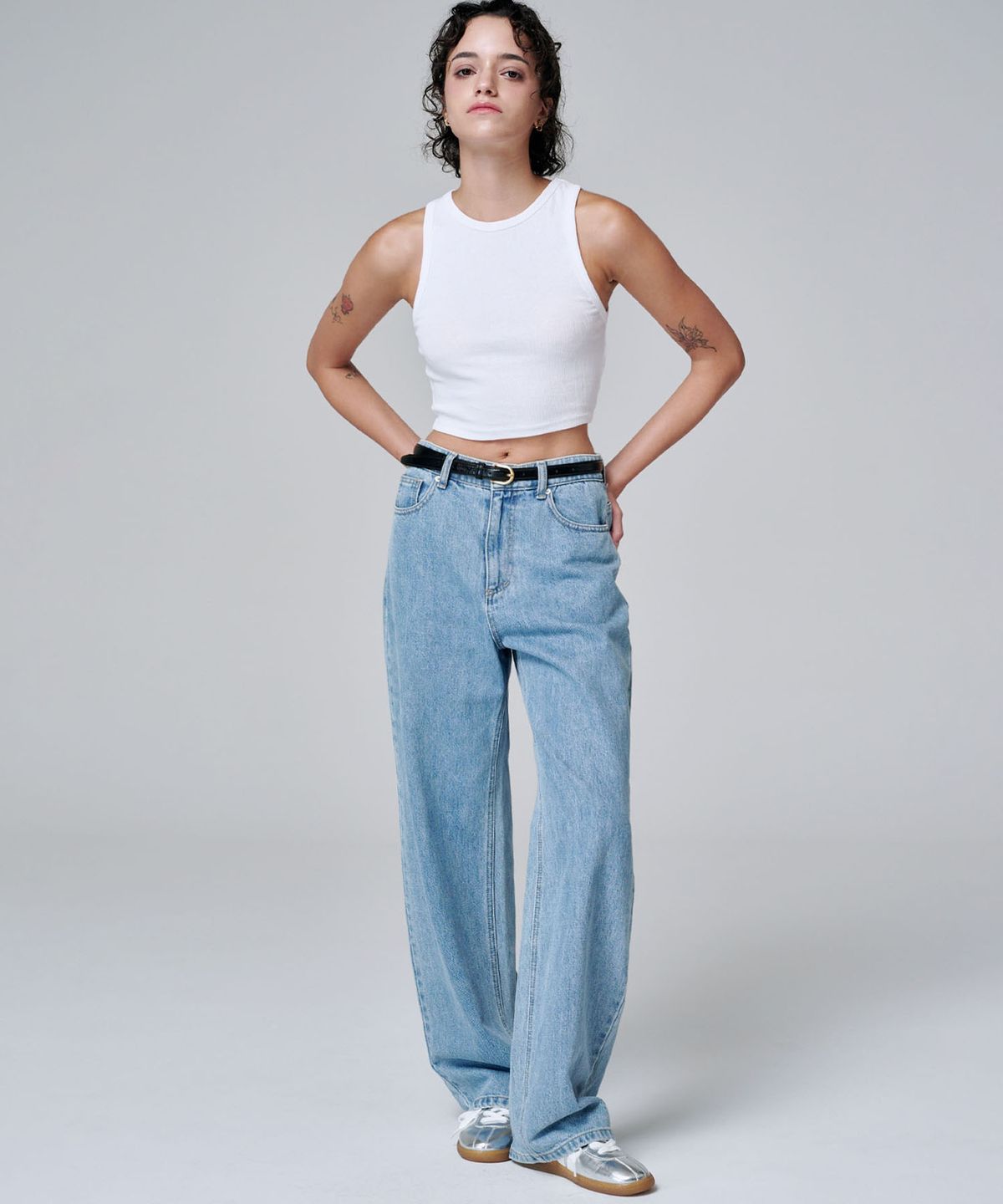 마롭(MALOUPE) 9133 레귤러 와이드 데님팬츠 (라이트 인디고)