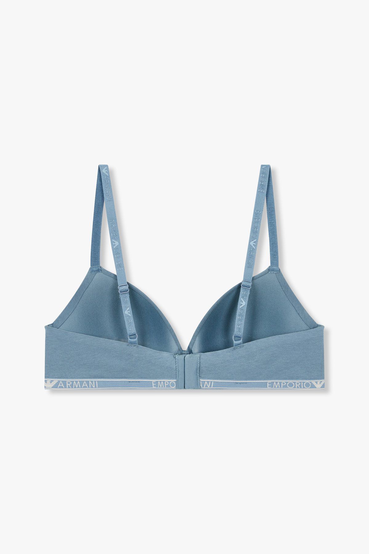 엠포리오 아르마니 언더웨어(EMPORIO ARMANI UNDERWEAR) 여성 씬 로고 밴딩 패디드 트라이앵글 브라_블루 0824381517