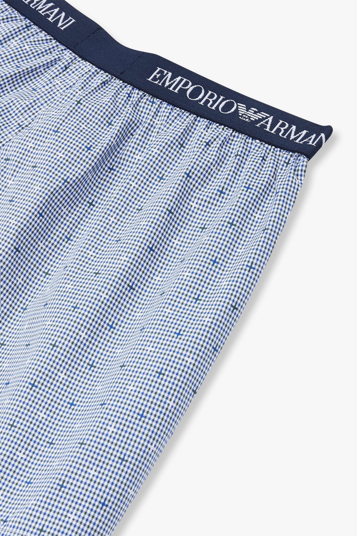 엠포리오 아르마니 언더웨어(EMPORIO ARMANI UNDERWEAR) 남성 로고 밴딩 패턴드 트렁크_블루 0814312074
